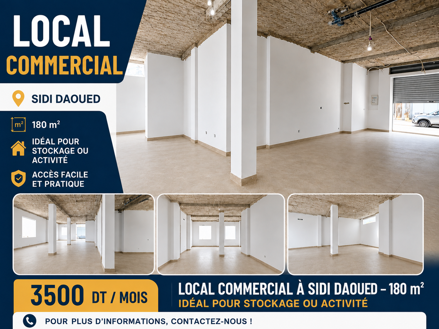 La Marsa&nbsp;Sidi Daoud&nbsp;Location&nbsp;Autre&nbsp;Local neuf de 180m2 � la marsa sidi daoud