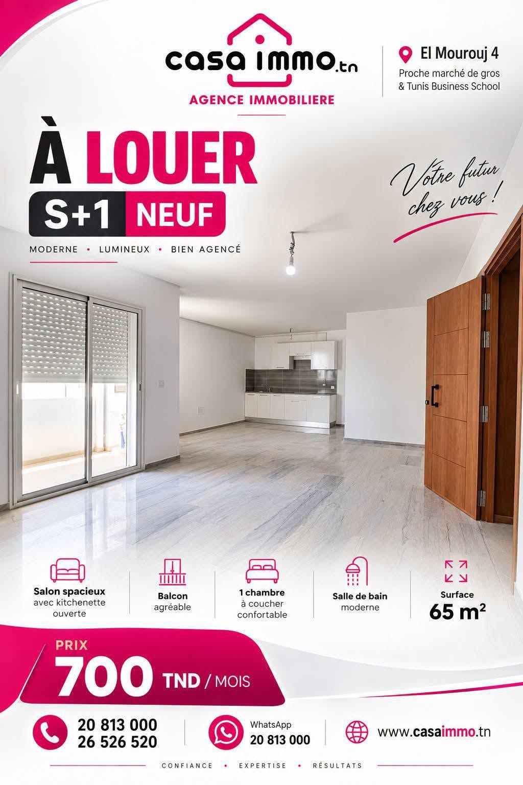 El Mourouj&nbsp;El Mourouj&nbsp;Location&nbsp;Appart. 1 pi�ce&nbsp;S1 � mourouj 4 jamais habit�
