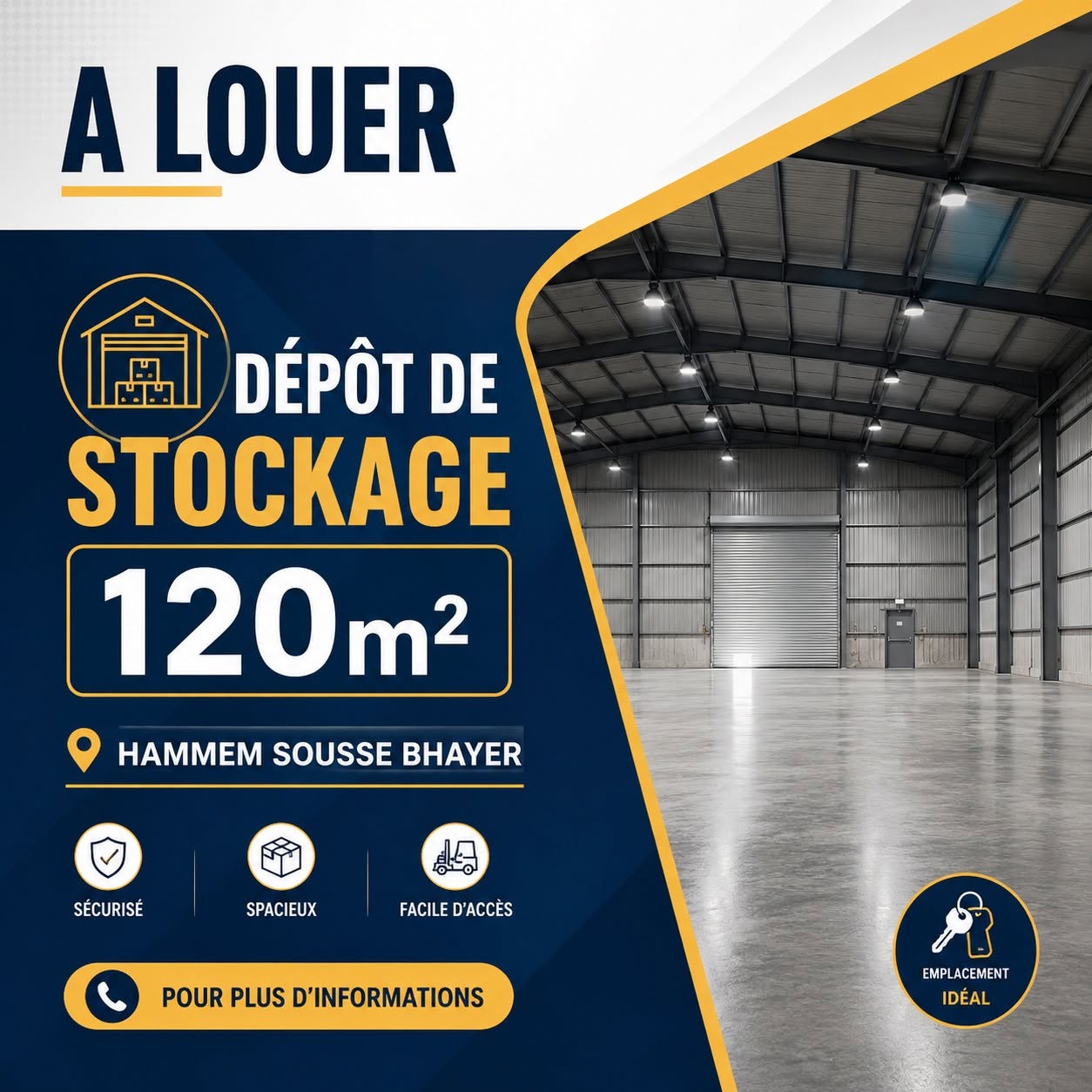 Hammam Sousse&nbsp;Hammam Sousse&nbsp;Bureaux & Commerces&nbsp;Atelier,Garage&nbsp;D�p�t de stockage 120m � hammem sousse bhayer