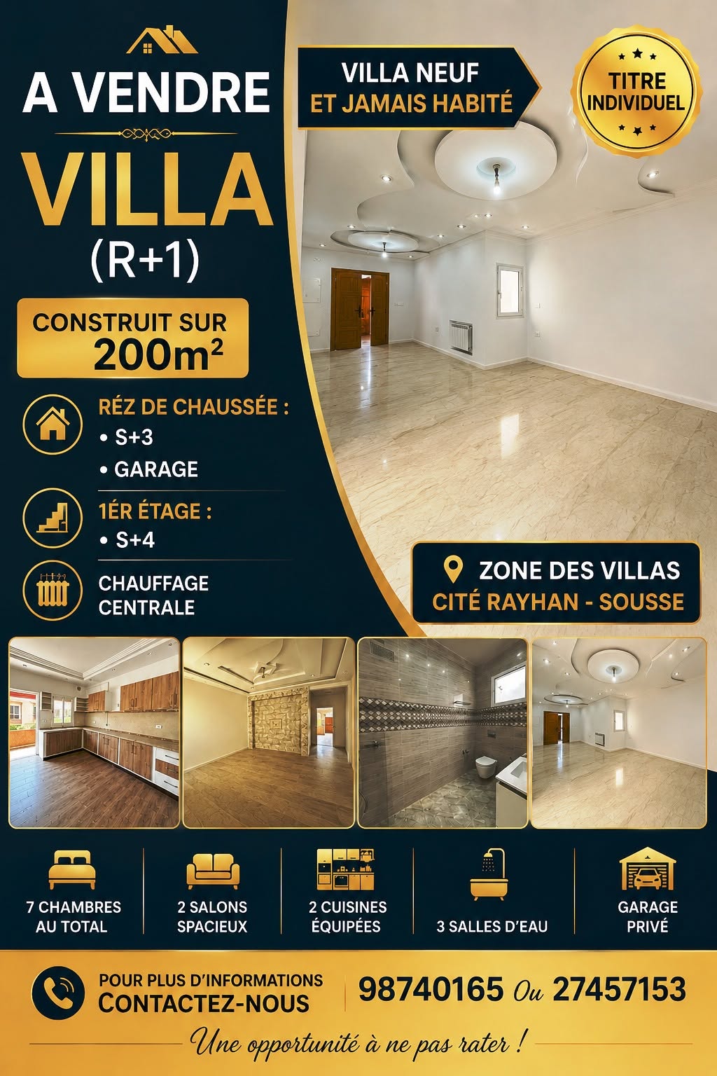 Sousse Riadh&nbsp;Sousse Riadh&nbsp;Vente&nbsp;Maisons&nbsp;Villa r1 neuf et jamais habit� cit� rayhan sousse