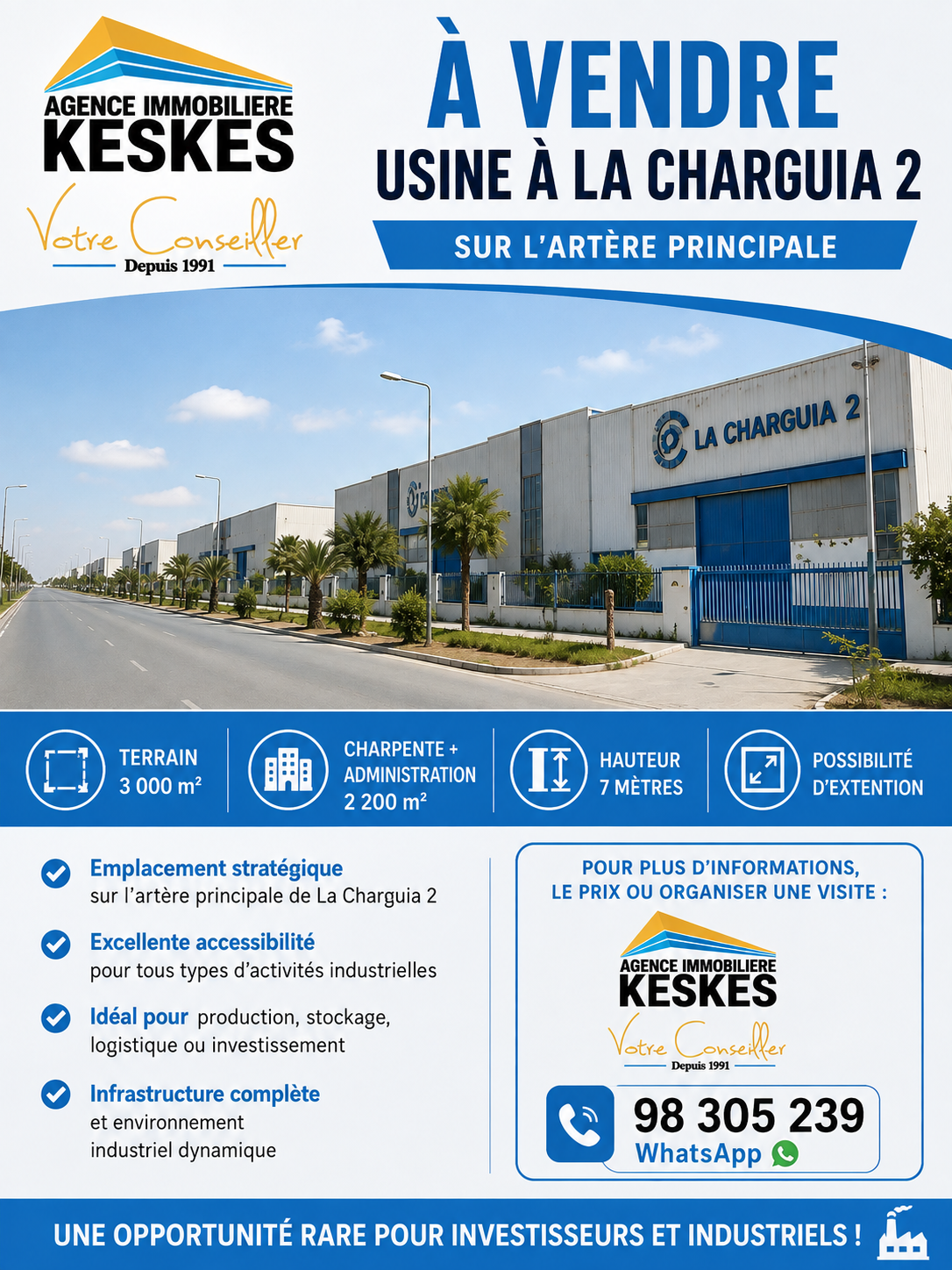 La Soukra&nbsp;Charguia 2&nbsp;Bureaux & Commerces&nbsp;Atelier,Garage&nbsp;Usine la charguia 2