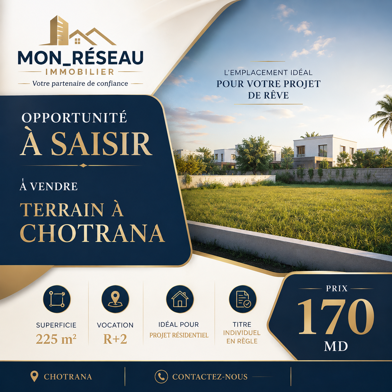La Soukra&nbsp;Sidi Salah&nbsp;Terrain&nbsp;Terrain nu&nbsp;Terrain 170 md chotrana