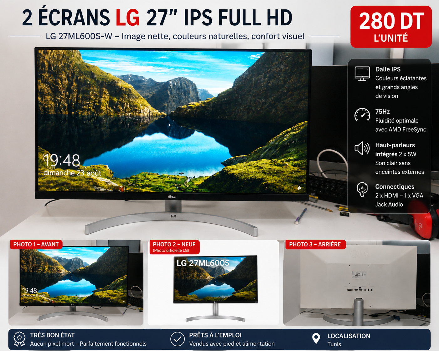 Hammam Chatt&nbsp;Hammam Chatt&nbsp;Moniteurs&nbsp;Autre&nbsp;2 ecrans lg 27 ips full hd