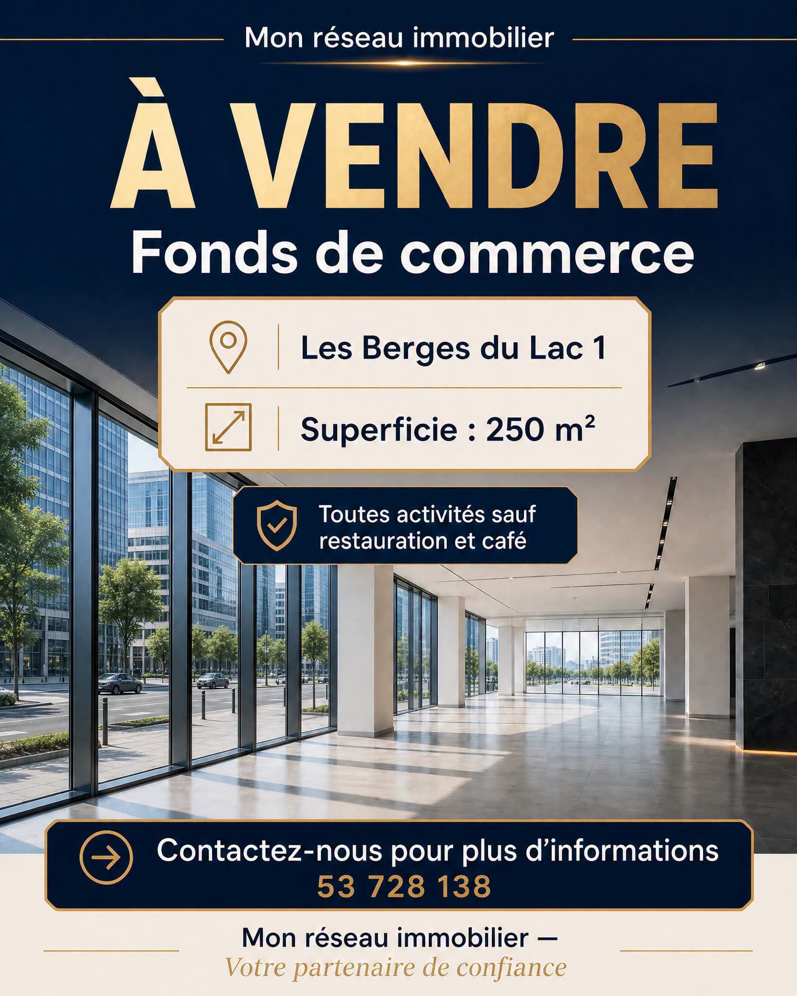 La Marsa&nbsp;Berge Du Lac&nbsp;Bureaux & Commerces&nbsp;Fond de Commerce&nbsp;Fond de commerce au lac 1