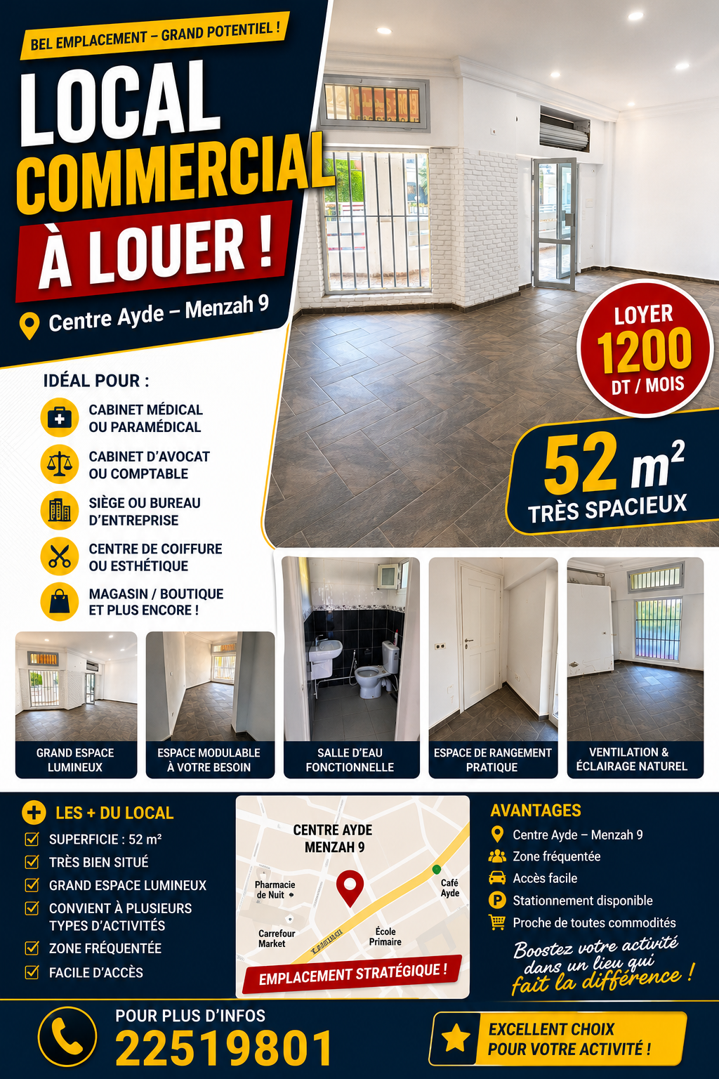 El Menzah&nbsp;El Menzah 9&nbsp;Location&nbsp;Surfaces&nbsp;Tr�s grand local