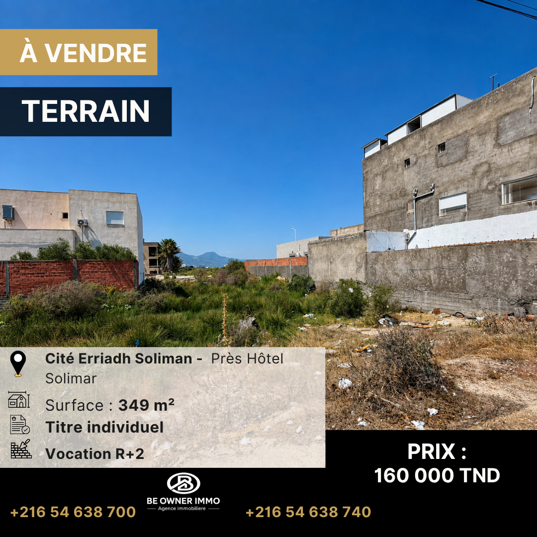 Hammam Chatt&nbsp;Borj Cedria&nbsp;Terrain&nbsp;Terrain nu&nbsp;Terrain de 349 m2 av