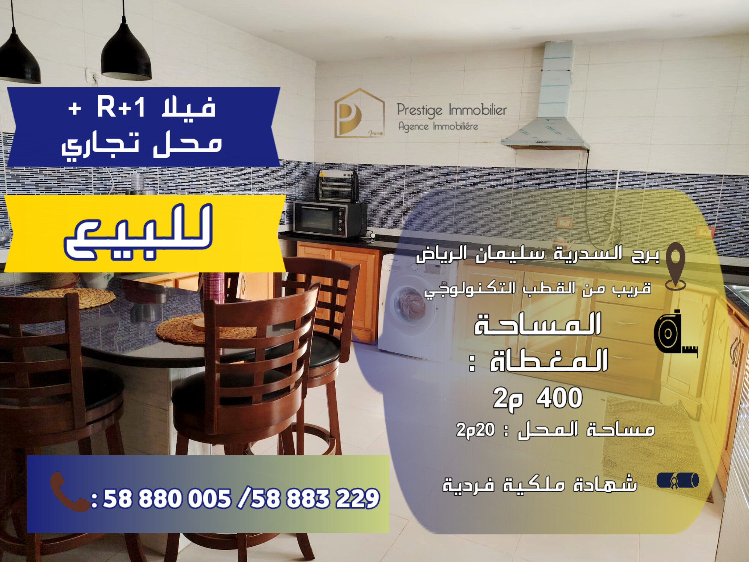 Hammam Chatt&nbsp;Borj Cedria&nbsp;Vente&nbsp;Maisons&nbsp;Villa r plus 1e avec local commercial