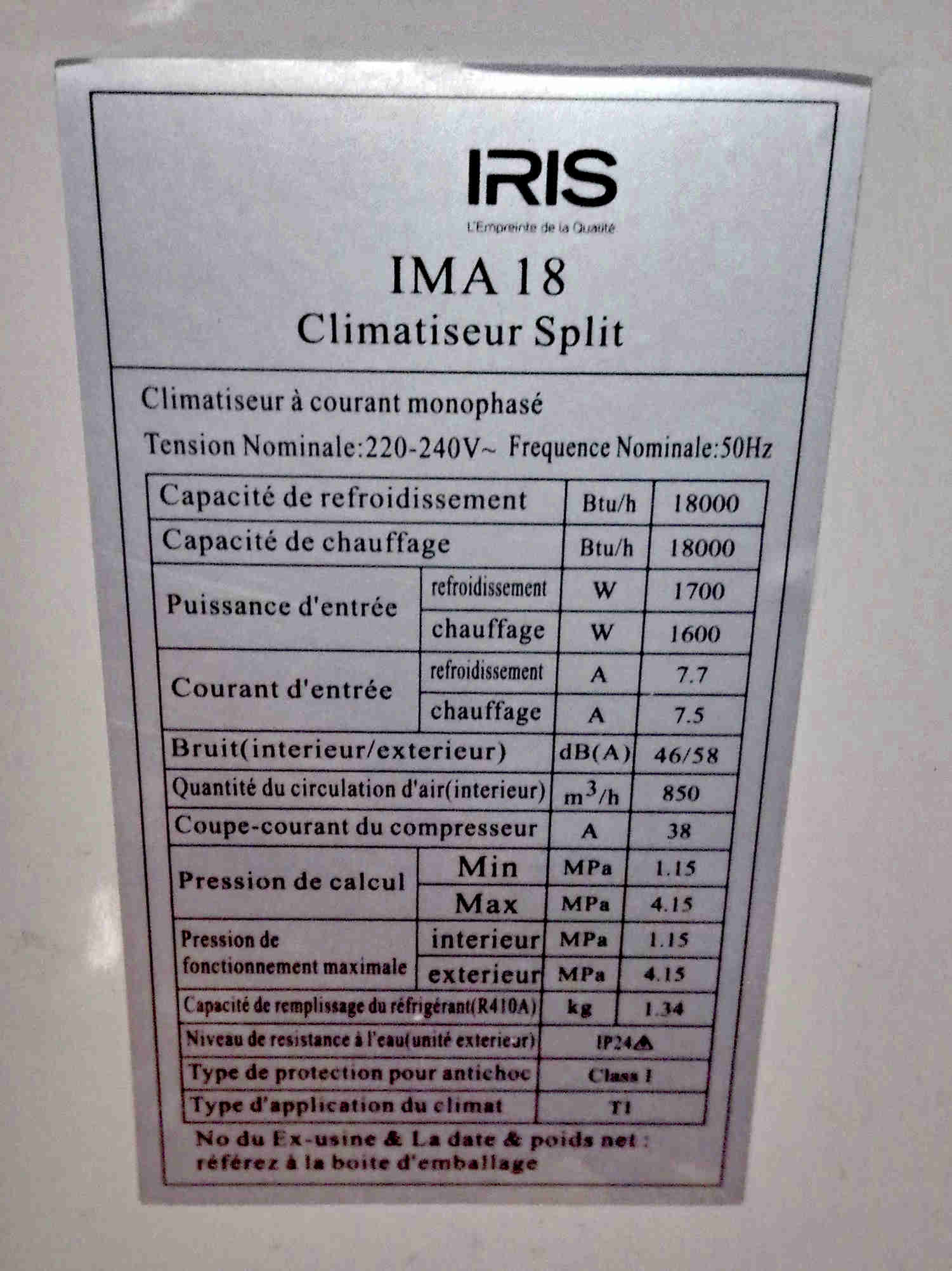 Soliman&nbsp;Soliman&nbsp;Climatiseur&nbsp;Autre&nbsp;Climatiseur iris 18 000 btu chaud froid neuf