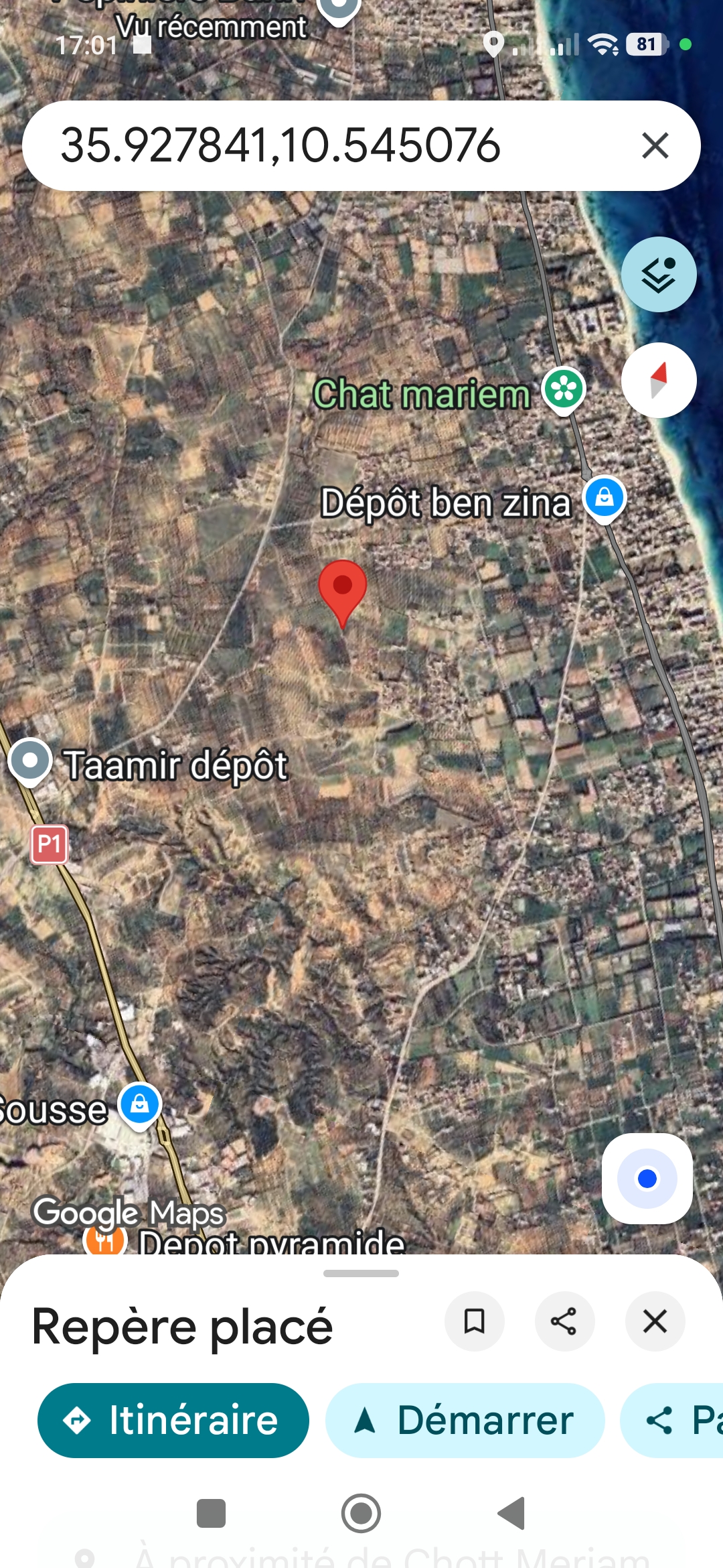 Akouda&nbsp;Chatt Meriem&nbsp;Terrain&nbsp;Terrain nu&nbsp;500 m2 rmila vue mer