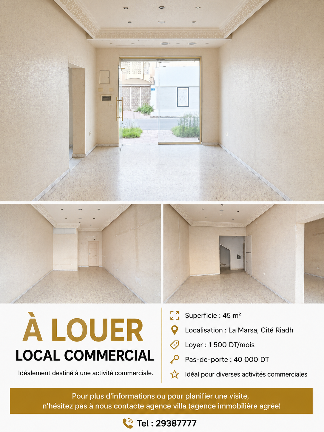 La Marsa&nbsp;Cite Erriadh&nbsp;Location&nbsp;Autre&nbsp;Local commercial de 45 m2 � la marsa