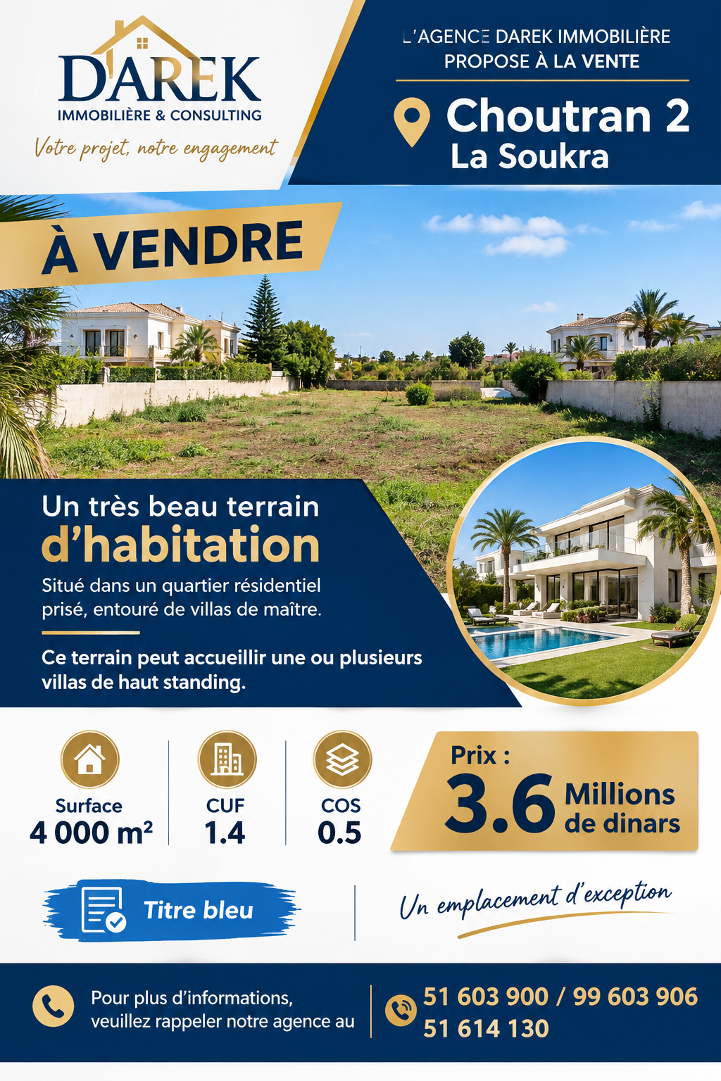 La Soukra&nbsp;Chotrana 2&nbsp;Terrain&nbsp;Terrain nu&nbsp;Super terrain 4000 m2 � choutrana 2 la sourka