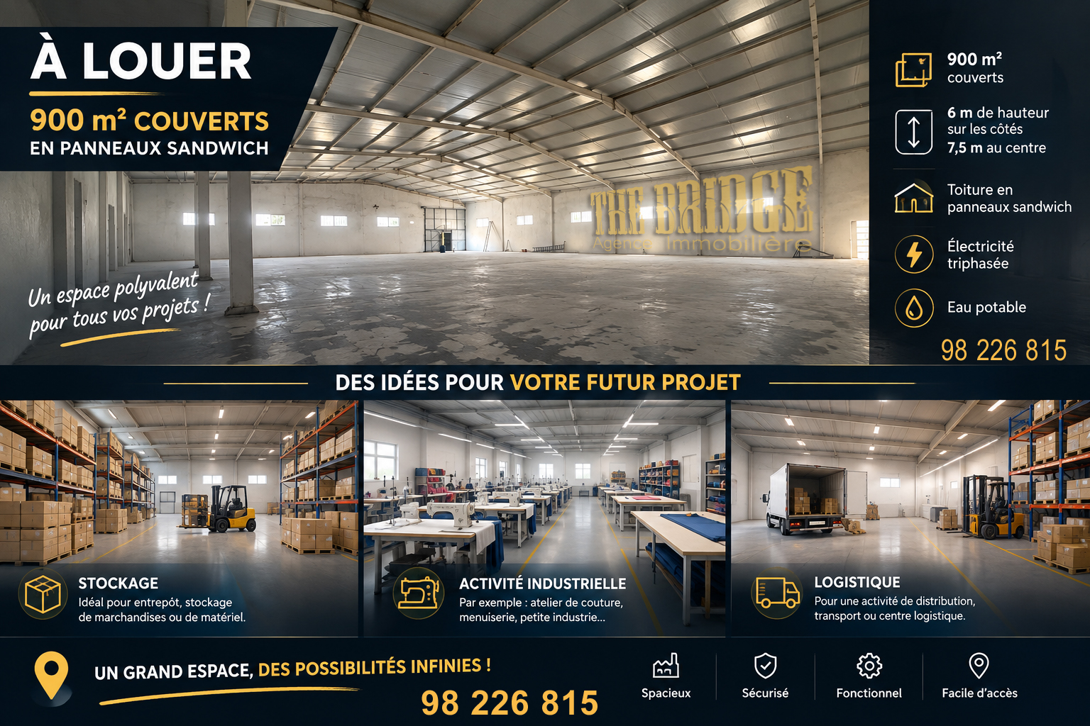Grombalia&nbsp;Grombalia&nbsp;Bureaux & Commerces&nbsp;Atelier,Garage&nbsp;D�p�t  de 900 mc