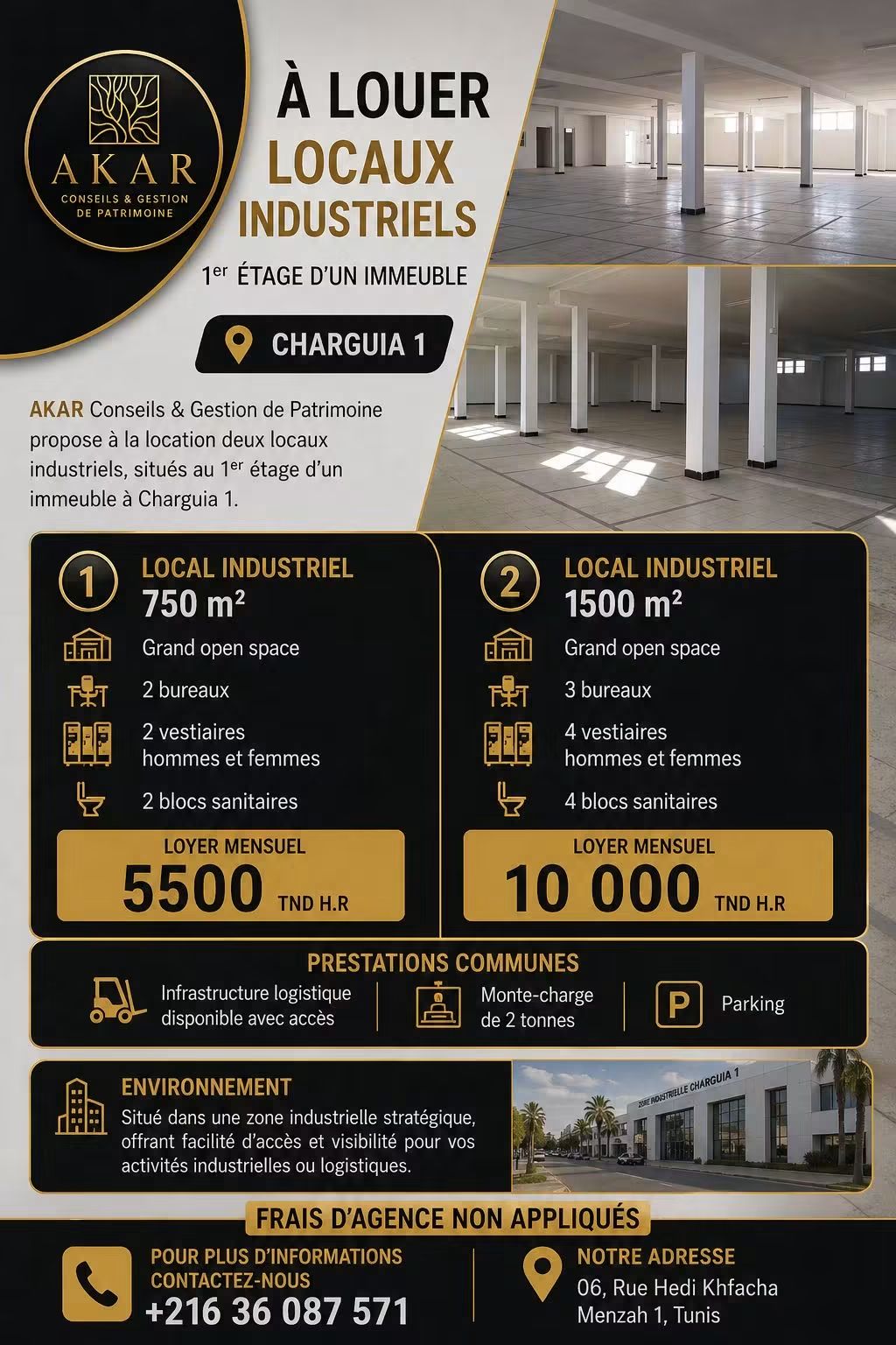 Cite El Khadra&nbsp;El Charguia&nbsp;Bureaux & Commerces&nbsp;Atelier,Garage&nbsp;Local � usage industriel ou stockage au charguia 1