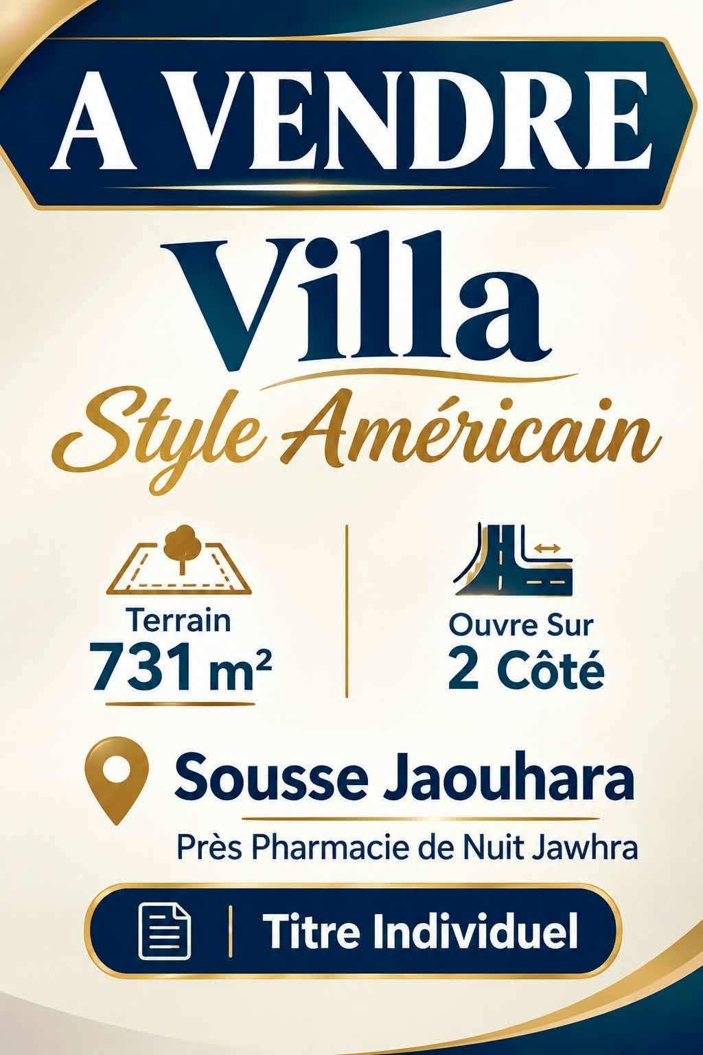 Sousse Ville&nbsp;Cite Jaouhara&nbsp;Vente&nbsp;Maisons&nbsp;Villa style am�ricain pharmacie de nuit jawhara