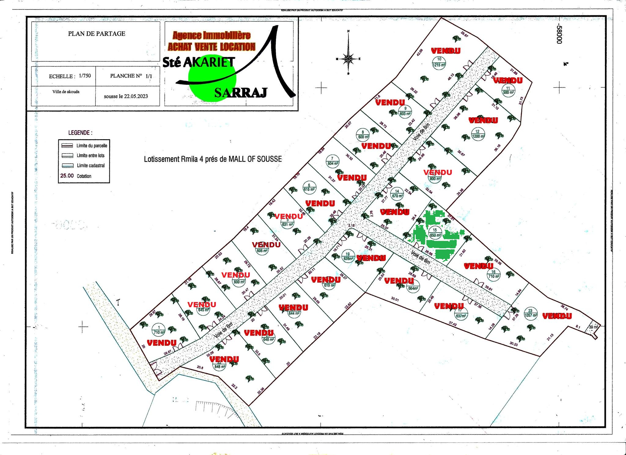 Akouda&nbsp;Chatt Meriem&nbsp;Terrain&nbsp;Terrain nu&nbsp;Reste un seul terrain vue de mer 640m � rmila