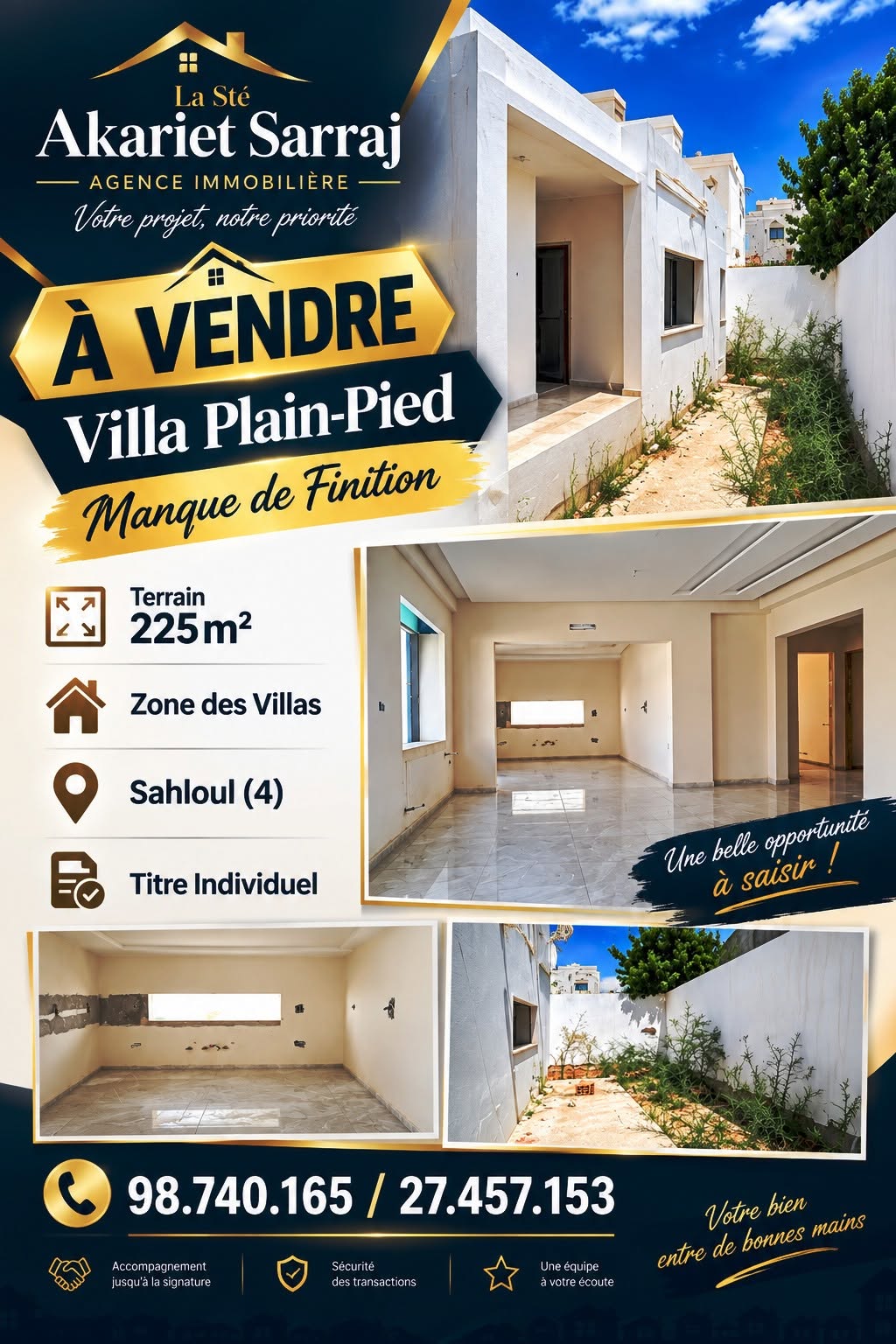 Sousse Jaouhara&nbsp;Sahloul&nbsp;Vente&nbsp;Maisons&nbsp;Villa plain pied manque de finition � sahloul 4