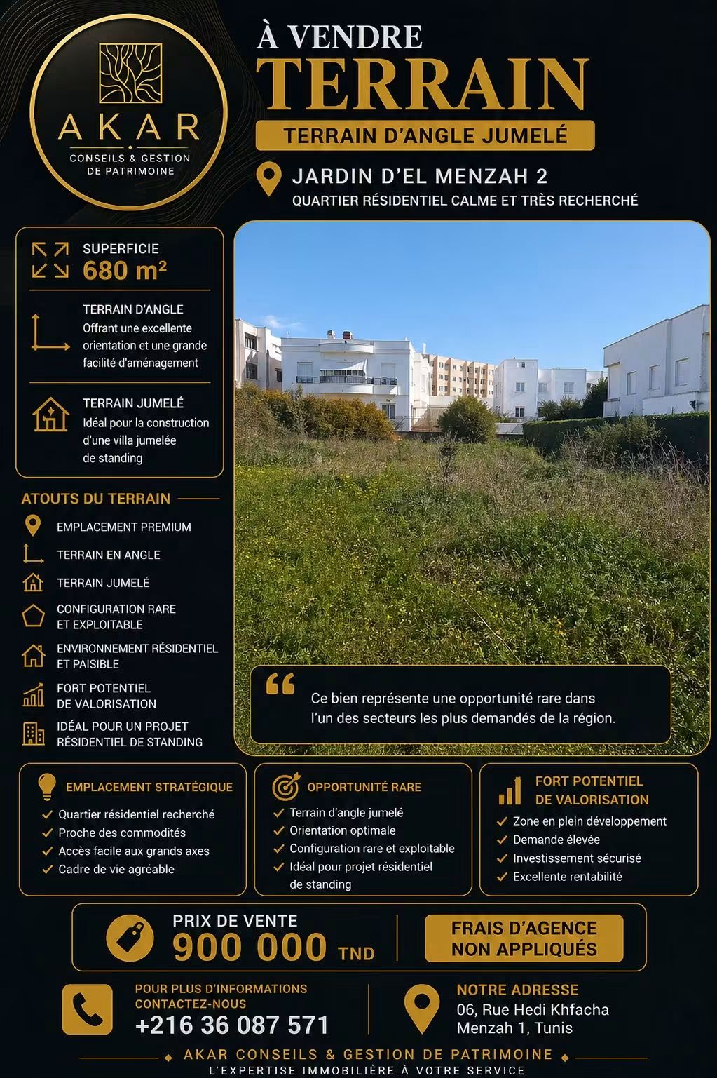 Mnihla&nbsp;Jardins d'el Menzah&nbsp;Terrain&nbsp;Terrain nu&nbsp;Terrain constructible aux jardins d'el menzah 2