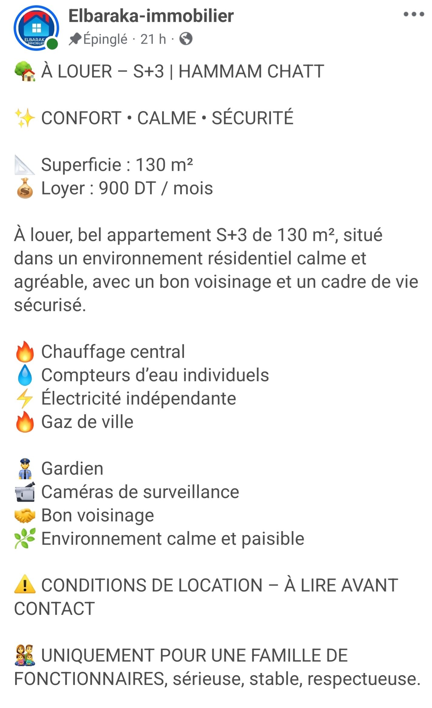 Hammam Chatt&nbsp;Hammam Chatt&nbsp;Location&nbsp;Appart. 4 pi�ces&nbsp;S3 hammam chatt