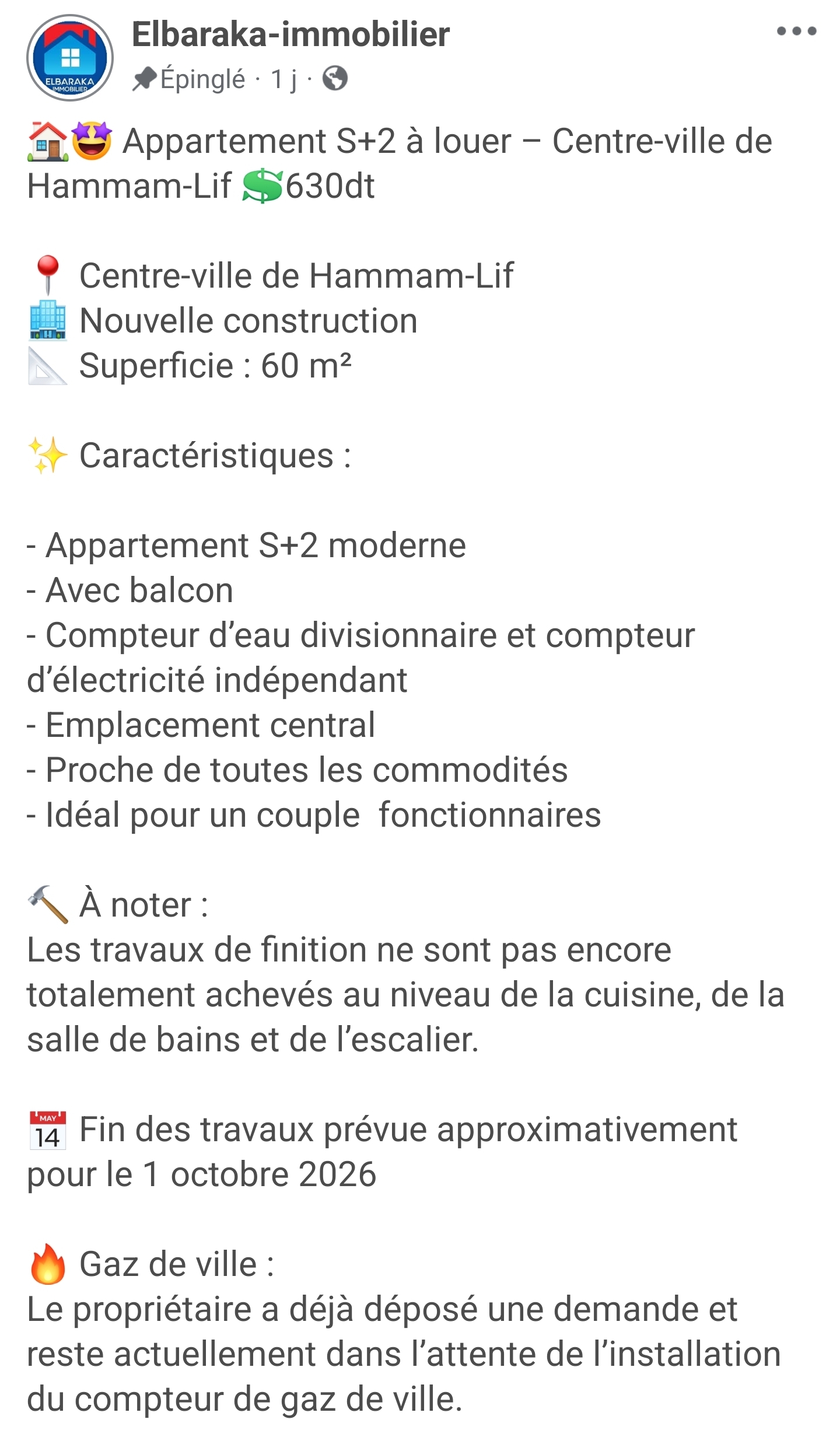 Hammam Lif&nbsp;Hammam Lif&nbsp;Location&nbsp;Appart. 3 pi�ces&nbsp;Appartement s2 centre ville hammam lif