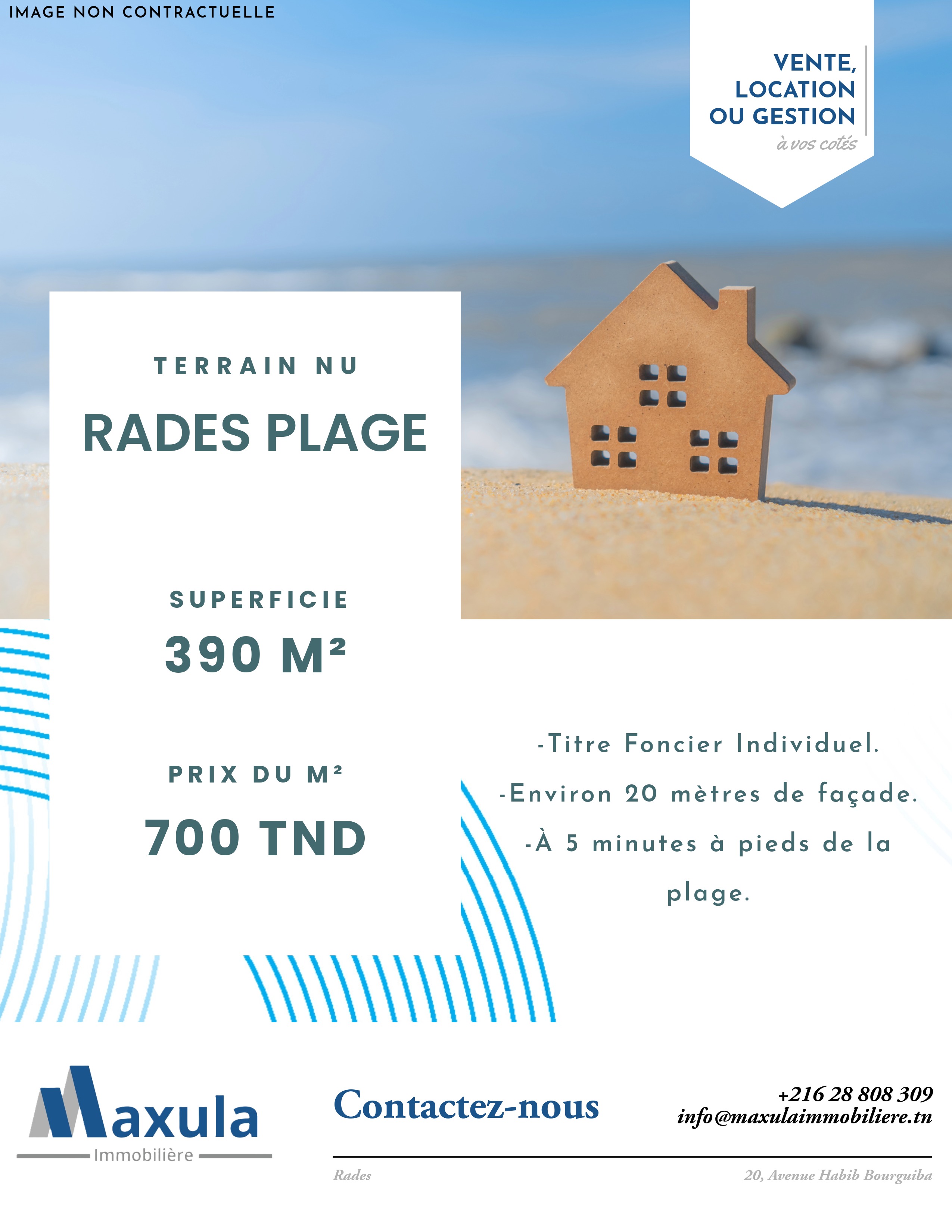Rades&nbsp;Rades Plage&nbsp;Terrain&nbsp;Terrain nu&nbsp;Terrain nu de 390m titre a rades plage