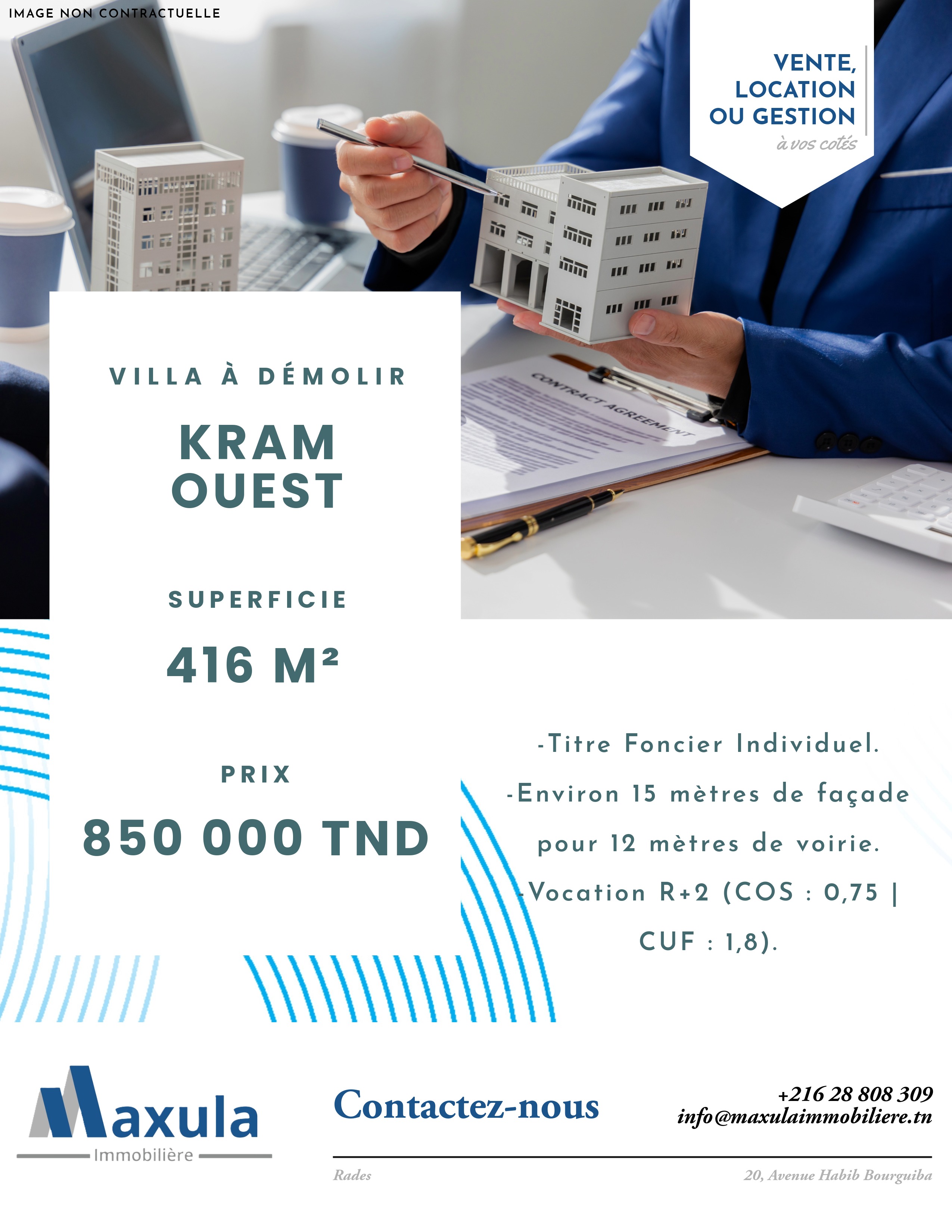 El Kram&nbsp;Le Kram Ouest&nbsp;Vente&nbsp;Maisons&nbsp;Terrain de 416m avec villa a demolir a kram ouest