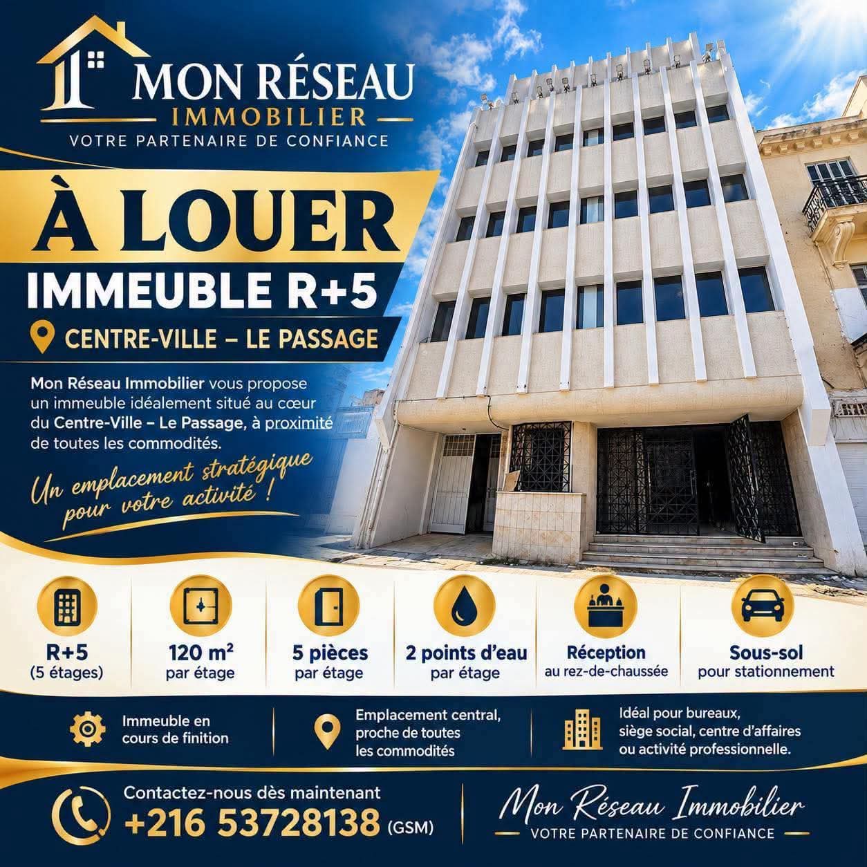 Bab Bhar&nbsp;Taieb El M'Hiri&nbsp;Bureaux & Commerces&nbsp;Bureau&nbsp;Immeuble a usage bureautique le passage
