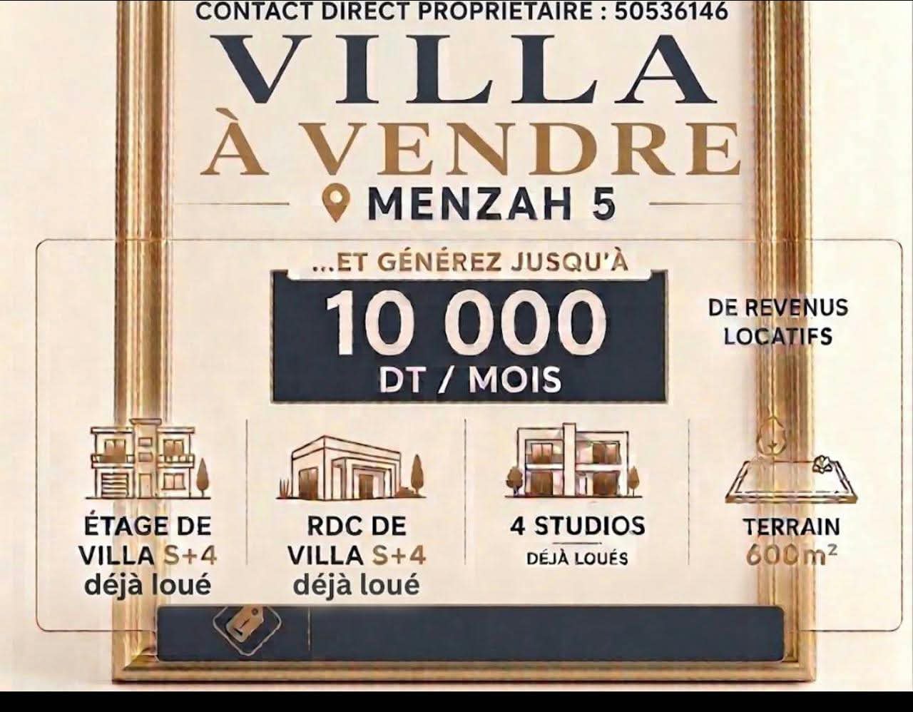 Ariana Ville&nbsp;El Menzah 5&nbsp;Vente&nbsp;Maisons&nbsp;Villa menzeh 5