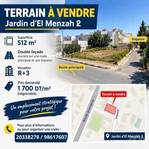 Mnihla&nbsp;Jardins d'el Menzah&nbsp;Vente&nbsp;Surfaces&nbsp;  un terrain  jardin del ref433a