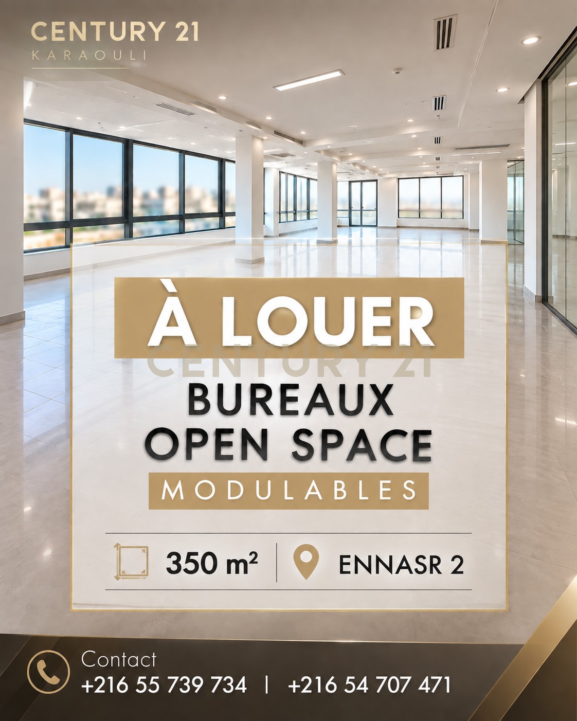 Ariana Ville&nbsp;Cite Ennasr 2&nbsp;Location&nbsp;Autre&nbsp;Bureaux en open space � ennasr 2