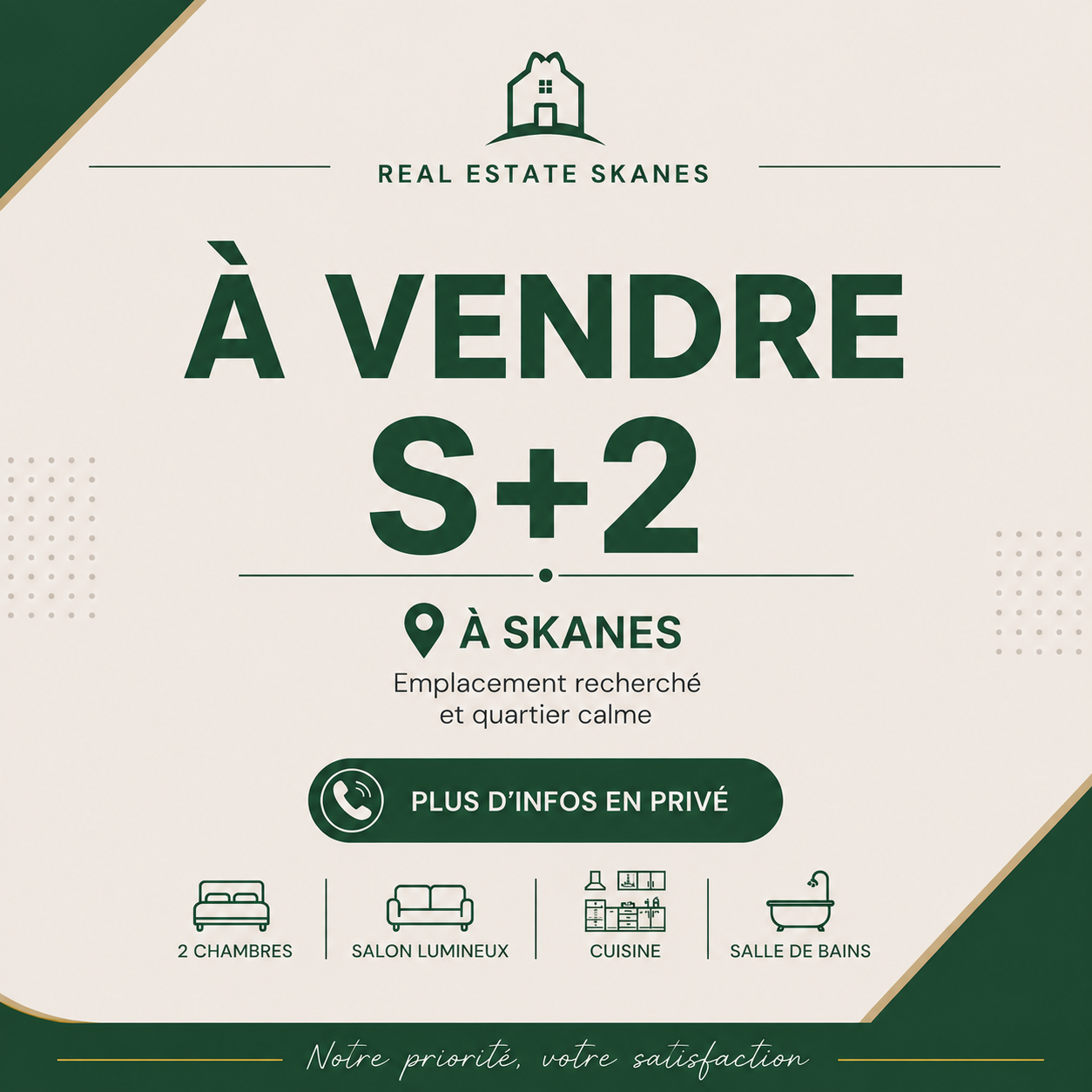Monastir&nbsp;Zone Skanes&nbsp;Vente&nbsp;Appart. 2 pi�ces&nbsp;Appartement deux chambres � skan�s
