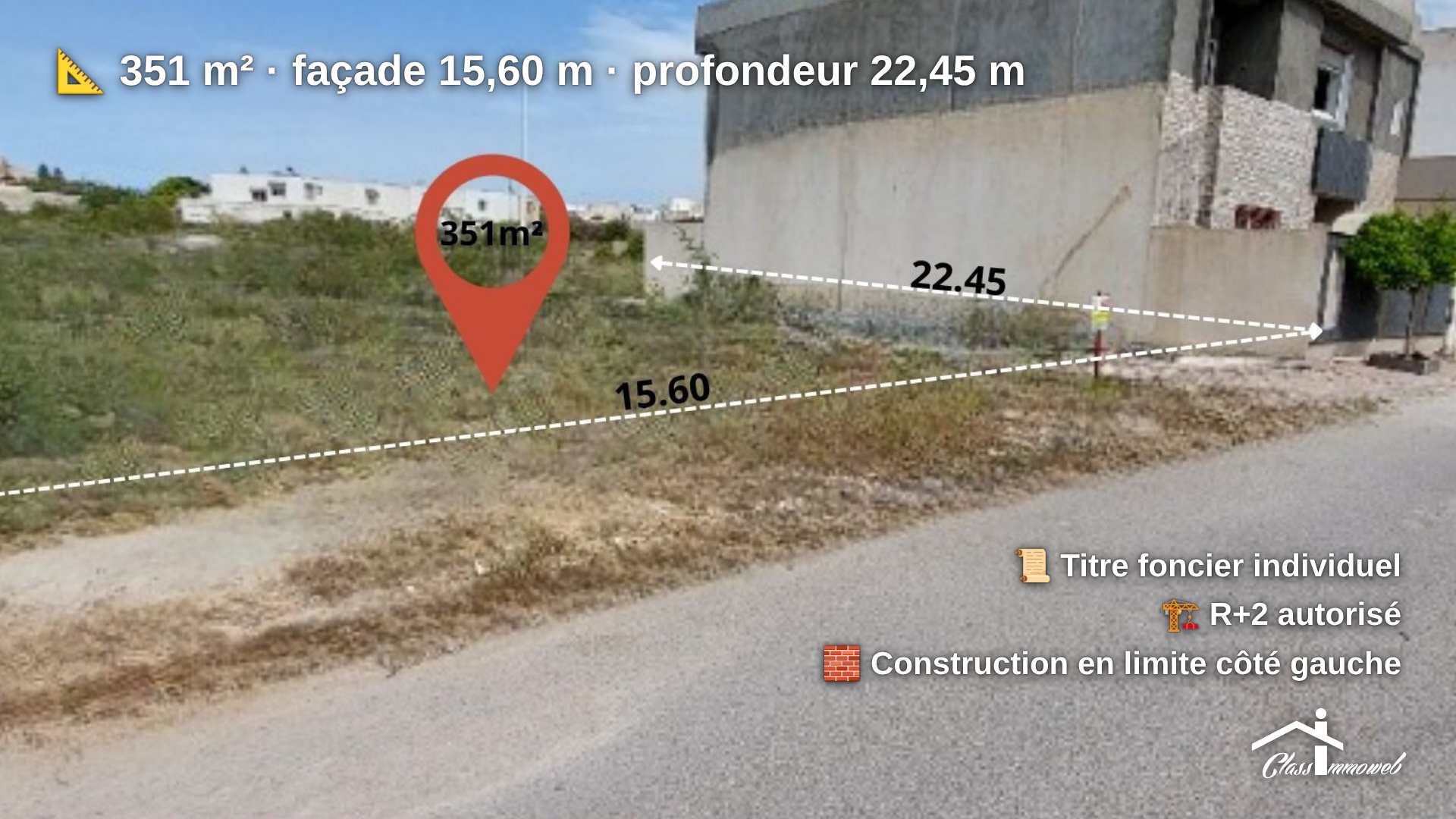 Hammam Chatt&nbsp;Borj Cedria&nbsp;Terrain&nbsp;Terrain nu&nbsp;Terrain de 351 m2 � 2 min de la mer soliman plage