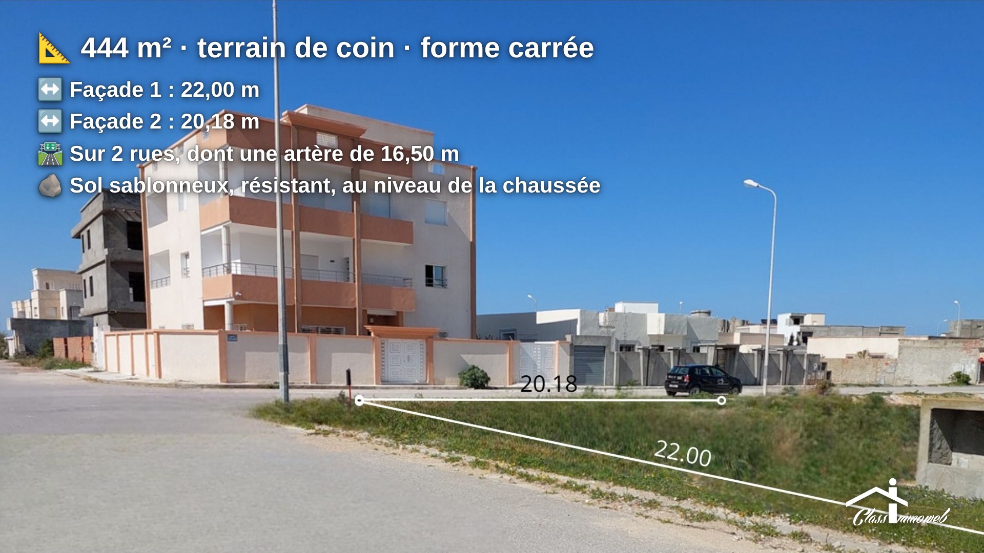 Hammam Chatt&nbsp;Borj Cedria&nbsp;Terrain&nbsp;Terrain nu&nbsp;Terrain de coin 444 m2 � 300 m de la plage