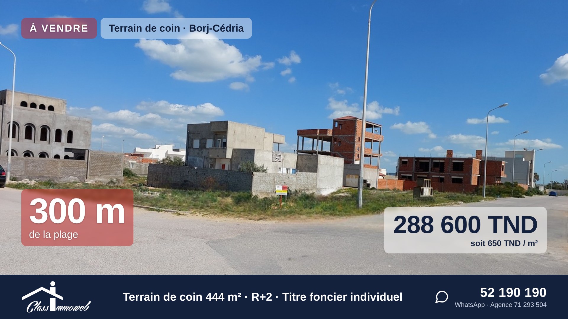 Soliman&nbsp;Soliman&nbsp;Terrain&nbsp;Terrain nu&nbsp;Terrain de coin 444 m2 � 300 m de la plage