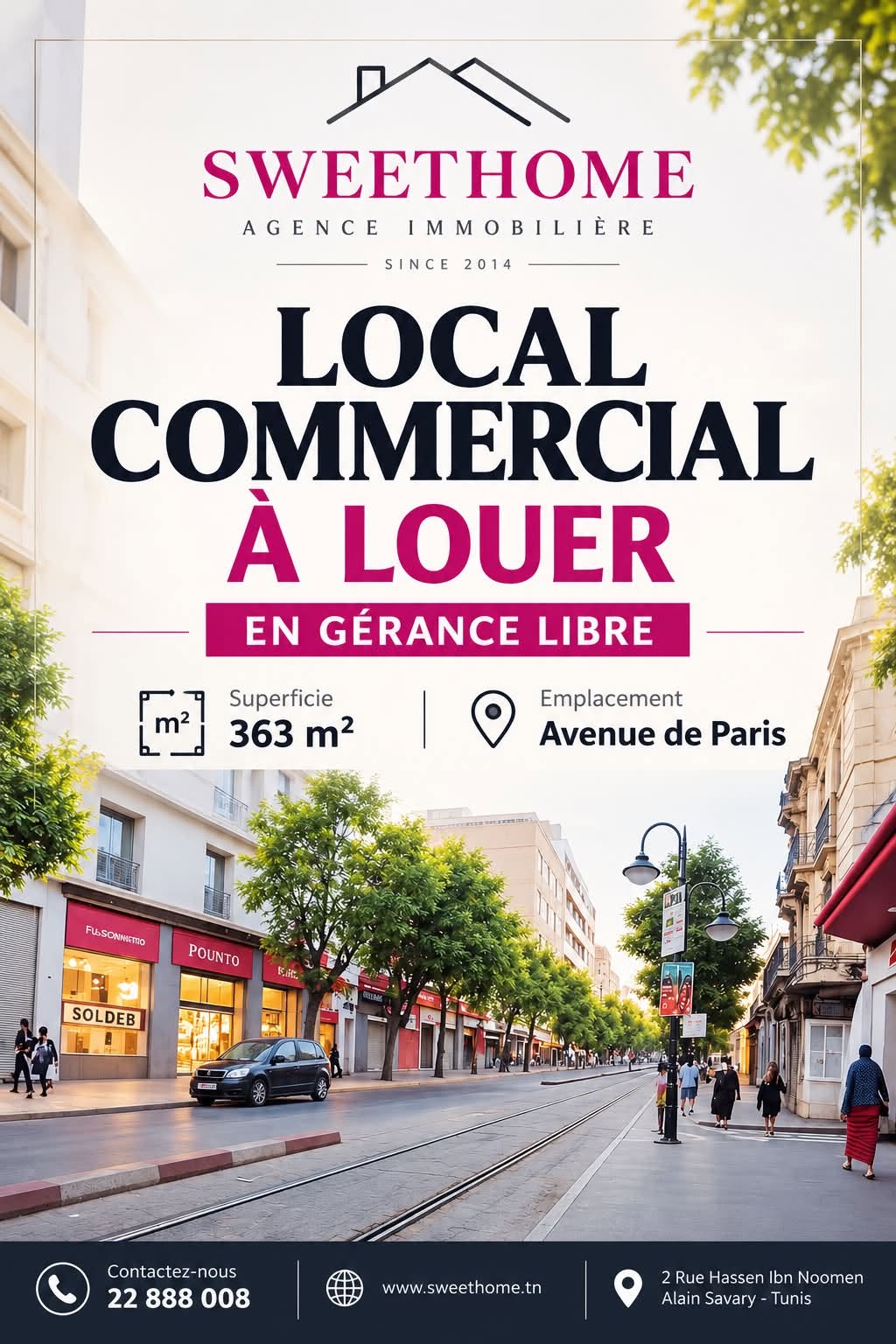 Bab Bhar&nbsp;Bab Bhar&nbsp;Bureaux & Commerces&nbsp;G�rance libre&nbsp;Local commercial de 363 m2 � avenue de paris