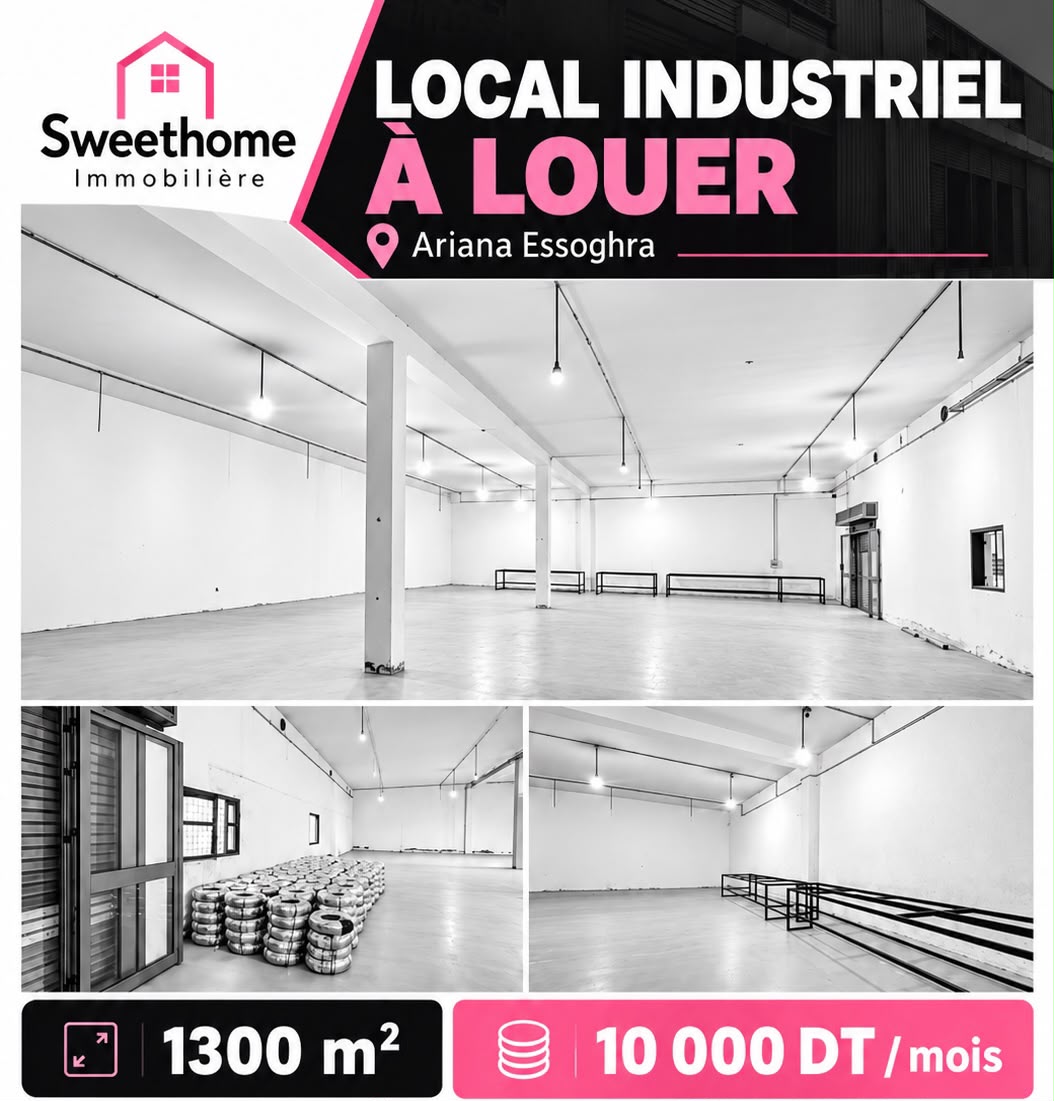 Ariana Ville&nbsp;Ariana&nbsp;Bureaux & Commerces&nbsp;G�rance libre&nbsp;Local industriel 1300m2 � ariana essoughra