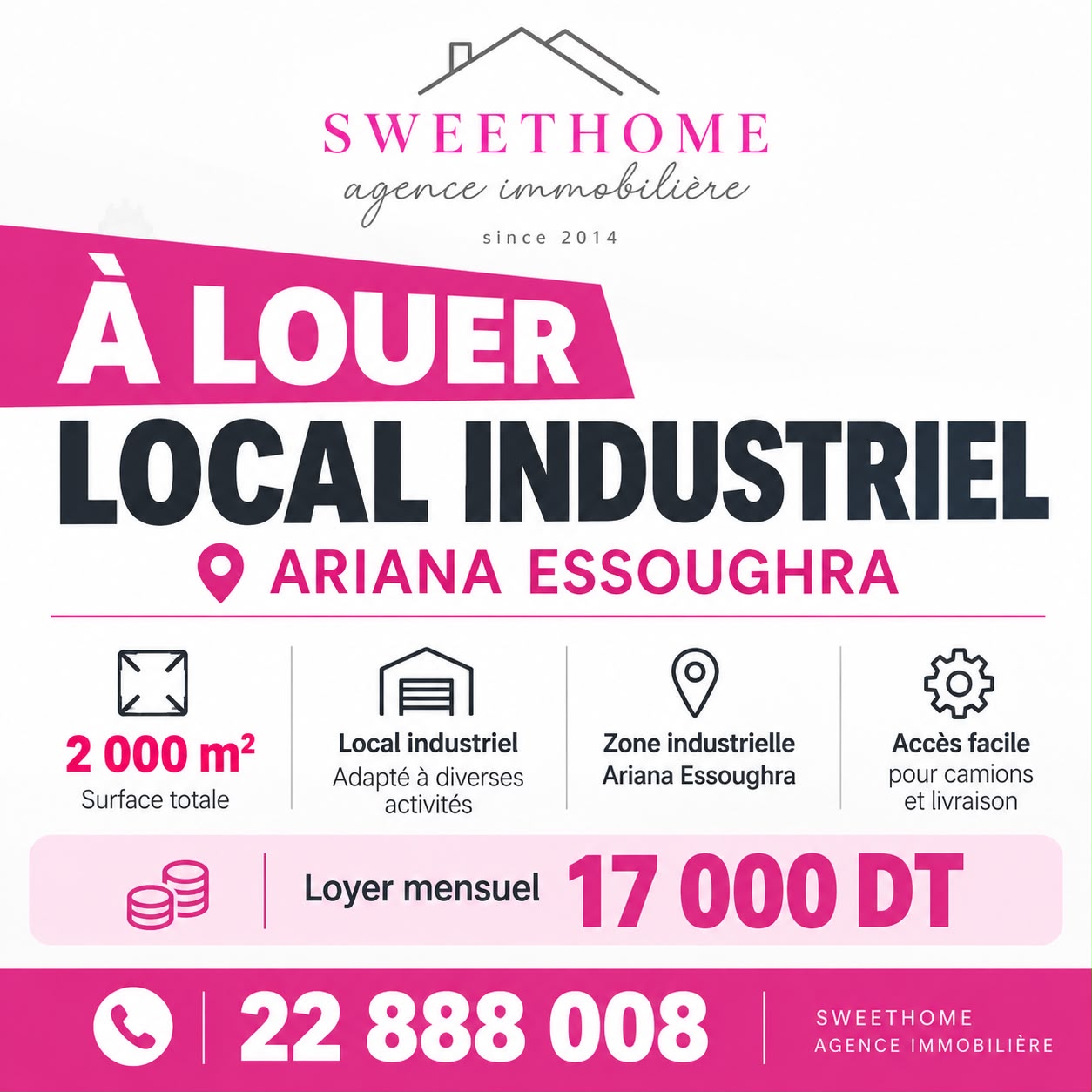 Raoued&nbsp;Ariana Essoughra&nbsp;Bureaux & Commerces&nbsp;Surfaces&nbsp;Local industriel � ariana essoughra