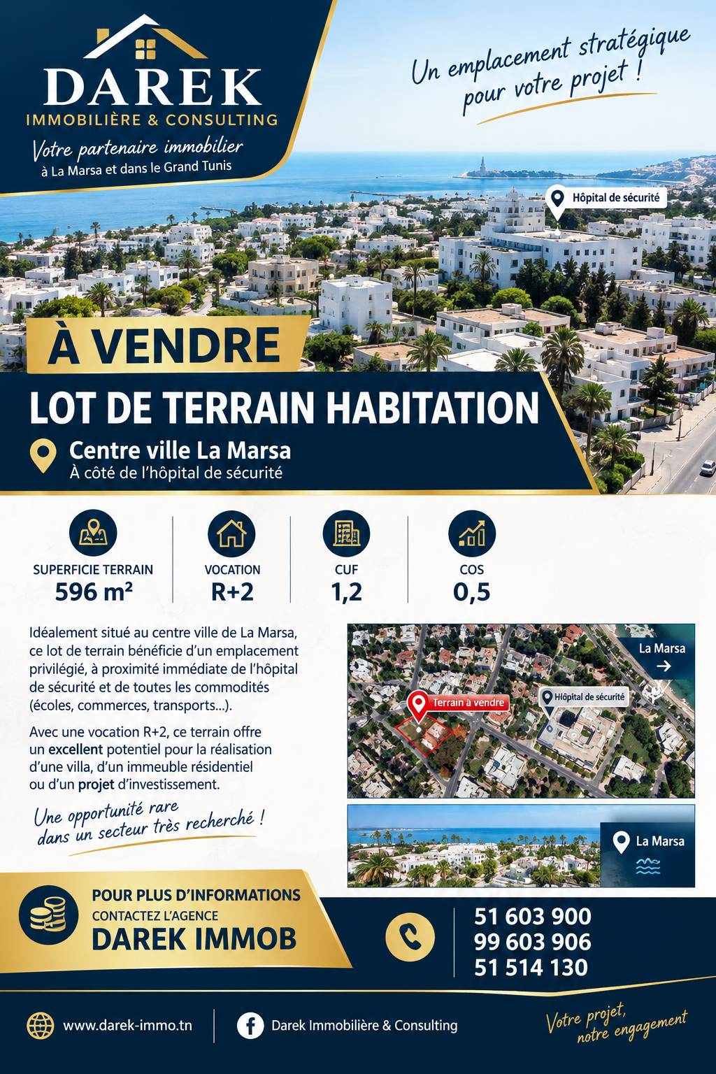 La Marsa&nbsp;Marsa Safsaf&nbsp;Terrain&nbsp;Terrain nu&nbsp;Terrain 596 m2 � marsa ville