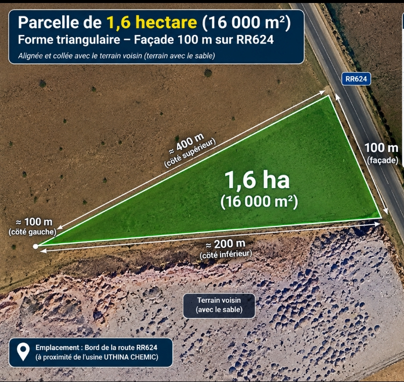 Bir Mcherga&nbsp;Bir Mcherga Gare&nbsp;Terrain&nbsp;Terrain nu&nbsp;1 hect 800 m avec 100 m facade au bord rr 624