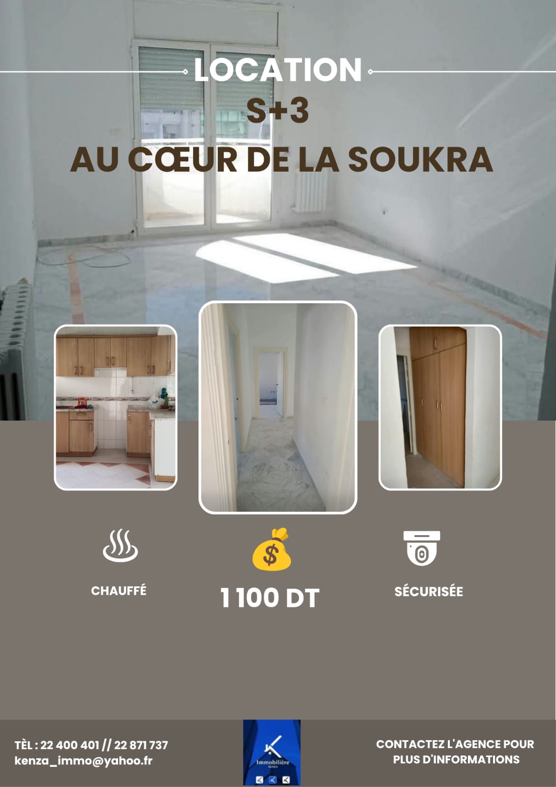 La Soukra&nbsp;La Soukra&nbsp;Location&nbsp;Appart. 4 pi�ces&nbsp;Splus 3 a la soukra