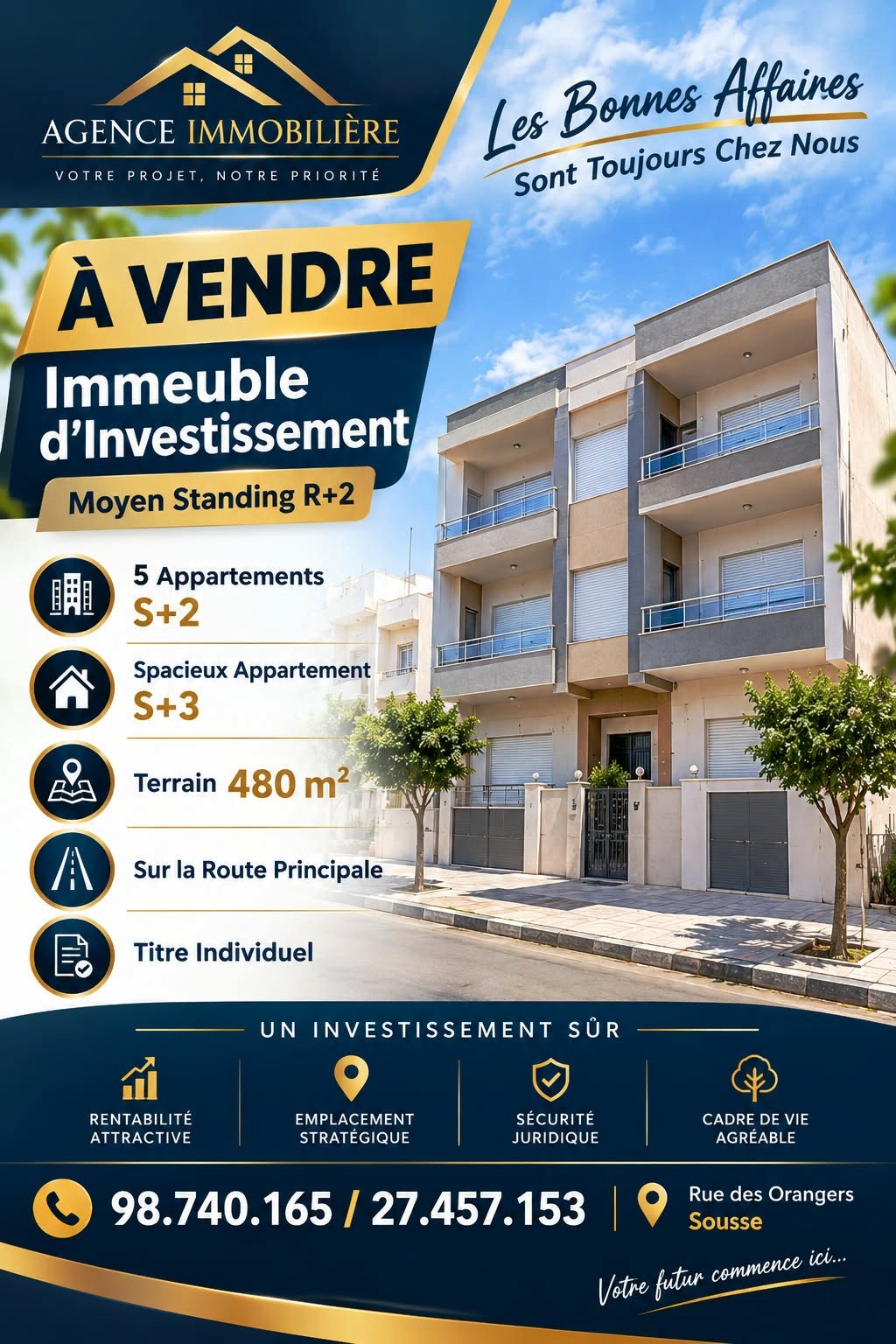 Sousse Jaouhara&nbsp;Sousse Khezama&nbsp;Vente&nbsp;Maisons&nbsp;Immeuble moyen standing r2 rue des orangers sousse