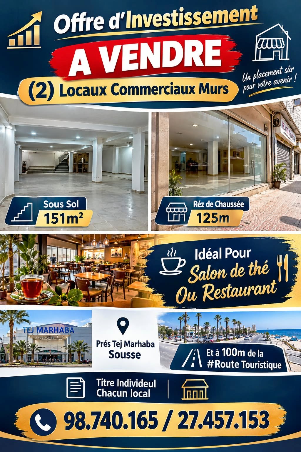 Sousse Ville&nbsp;Sousse&nbsp;Bureaux & Commerces&nbsp;Surfaces&nbsp;2 locaux commerciaux pr�s tej marhaba sousse