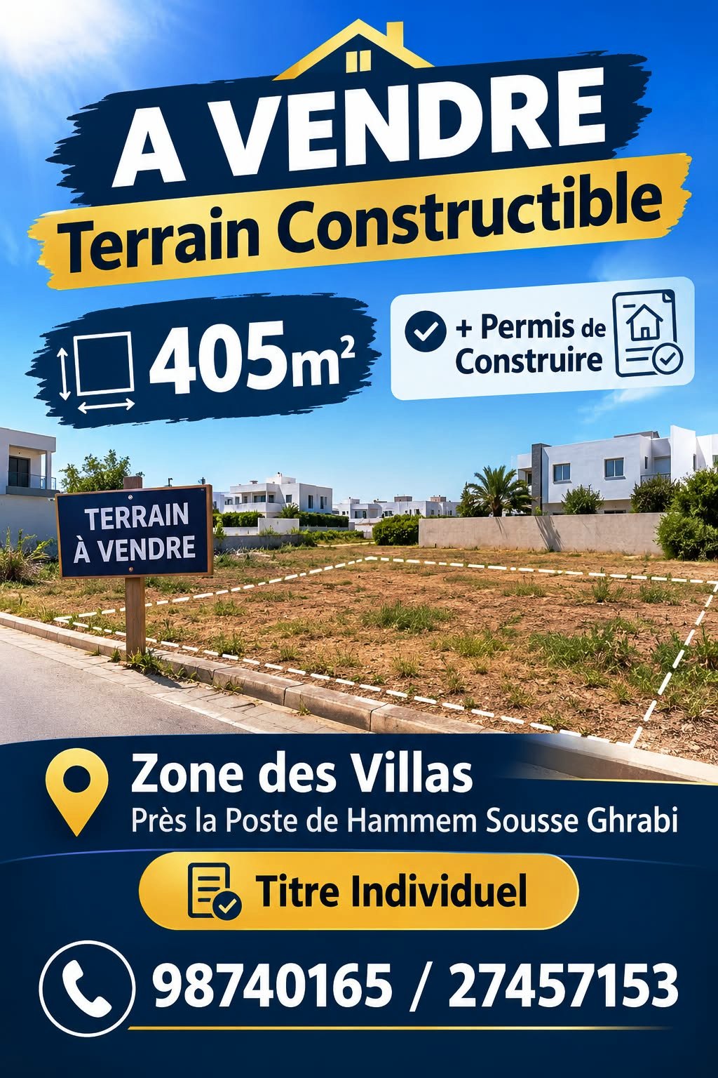 Hammam Sousse&nbsp;Hammam Sousse Gharbi&nbsp;Terrain&nbsp;Terrain nu&nbsp;Terrain avec permis de construire � hammem sousse