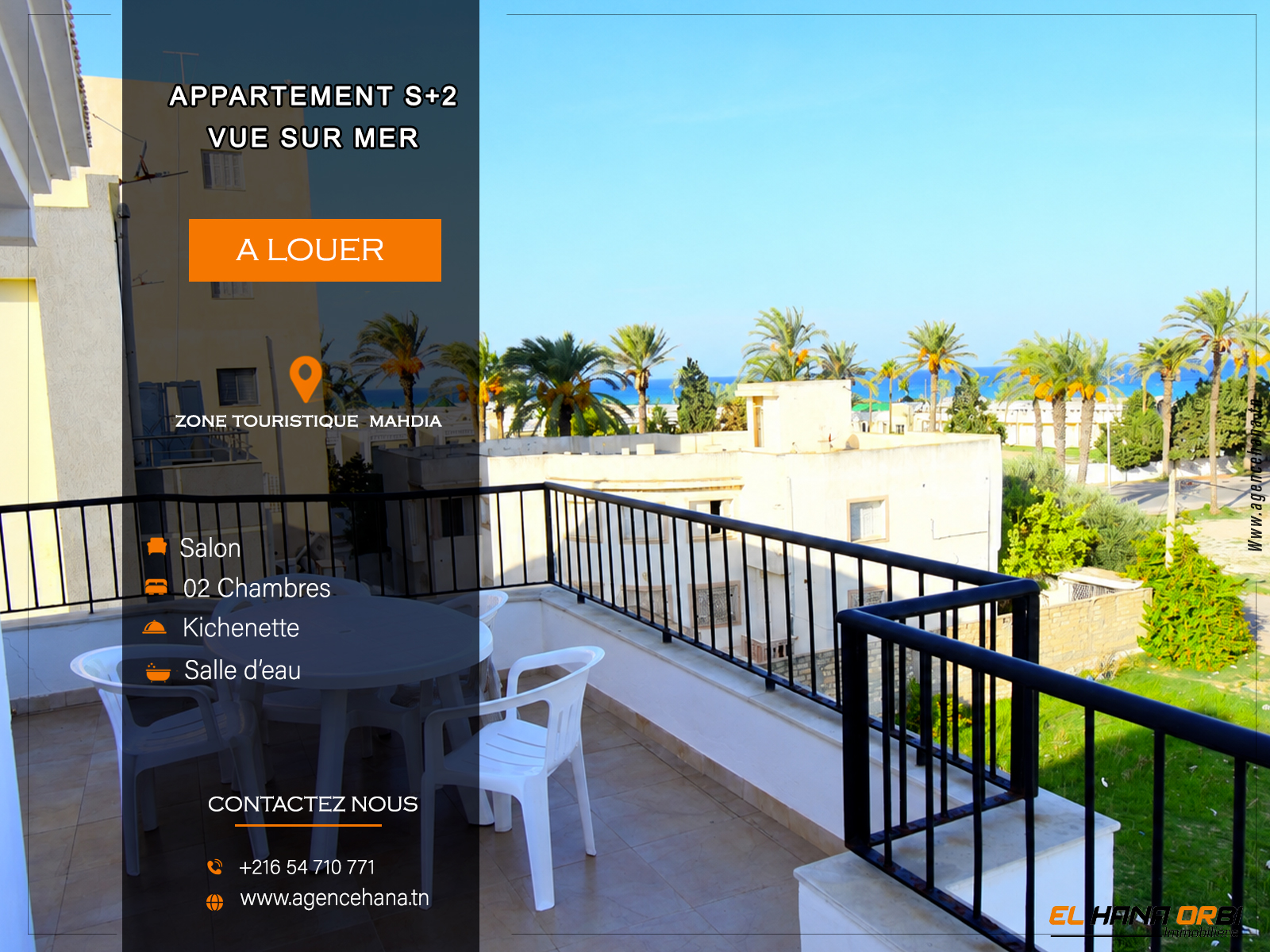 Mahdia&nbsp;Mahdia&nbsp;Location&nbsp;Appart. 2 pi�ces&nbsp;S2 vue sur mer � zone touristique mahdia