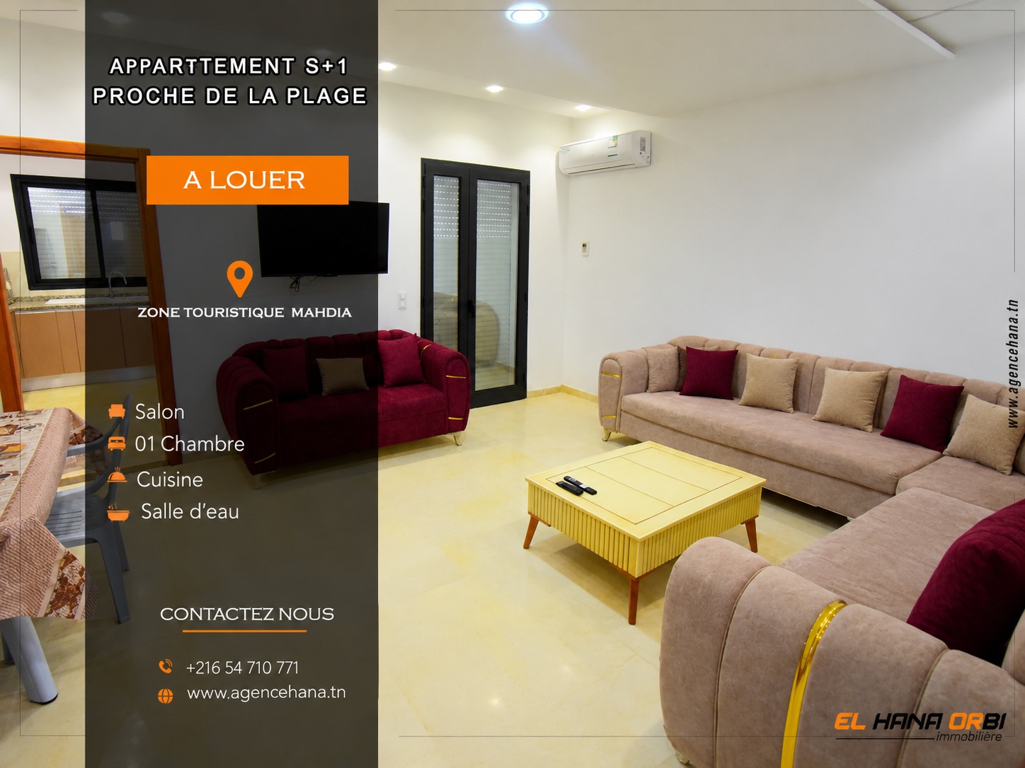 Mahdia&nbsp;Mahdia&nbsp;Location&nbsp;Appart. 1 pi�ce&nbsp;Appartement s1 proche de la plage � mahdia