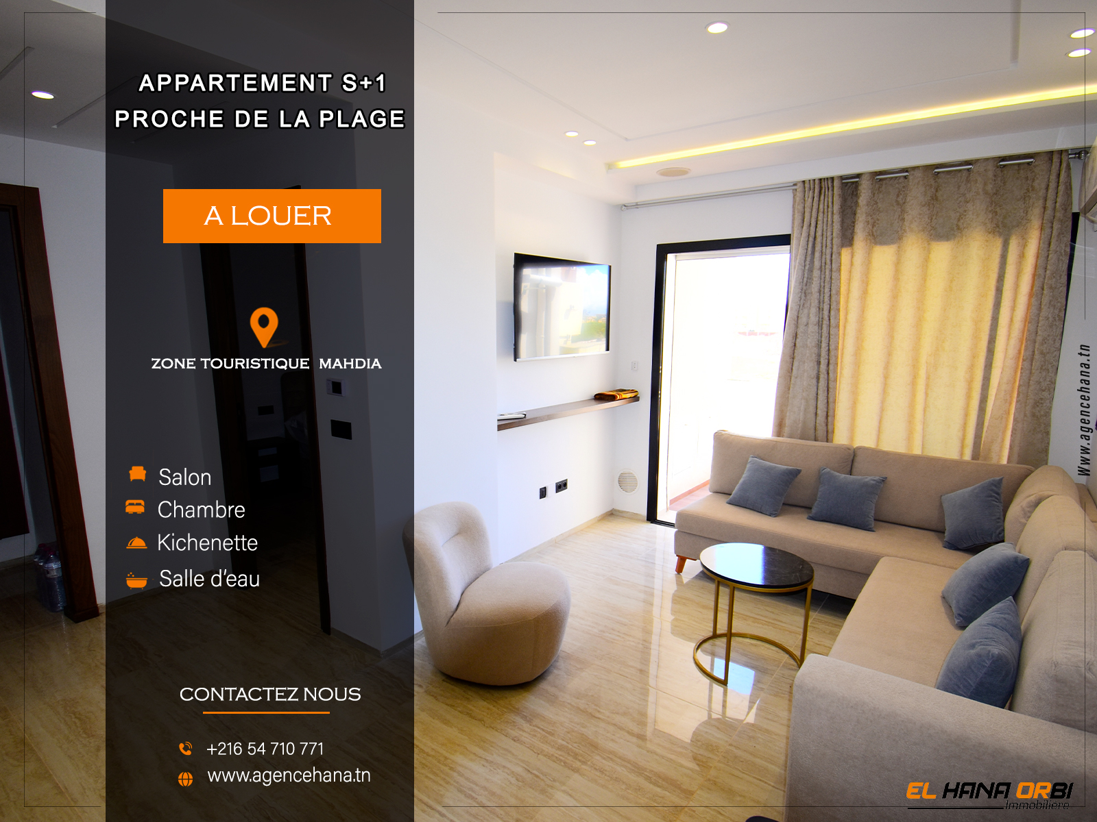 Mahdia&nbsp;Mahdia&nbsp;Location&nbsp;Appart. 1 pi�ce&nbsp;Appartement s1 pour toute l'ann�e