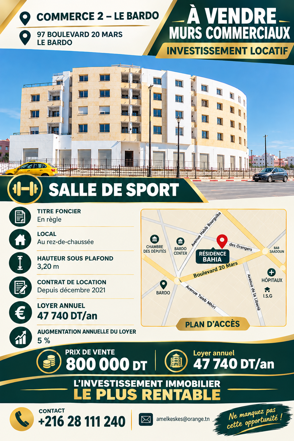 Le Bardo&nbsp;Le Bardo&nbsp;Bureaux & Commerces&nbsp;Surfaces&nbsp;Un investissement locatif