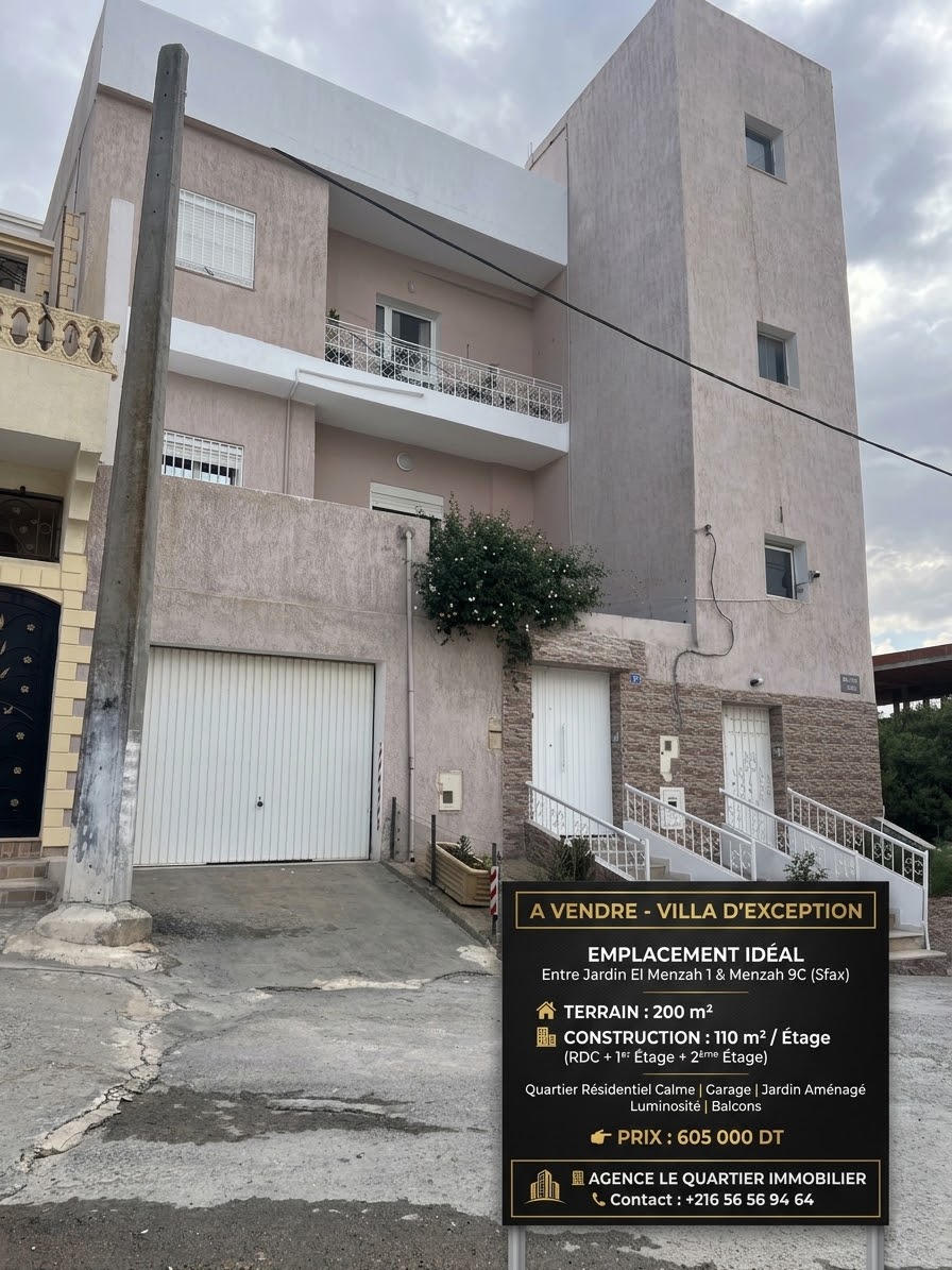 Mnihla&nbsp;Jardins d'el Menzah&nbsp;Vente&nbsp;Maisons&nbsp;Une villa de 3 appartements � c�t� menzah 9c