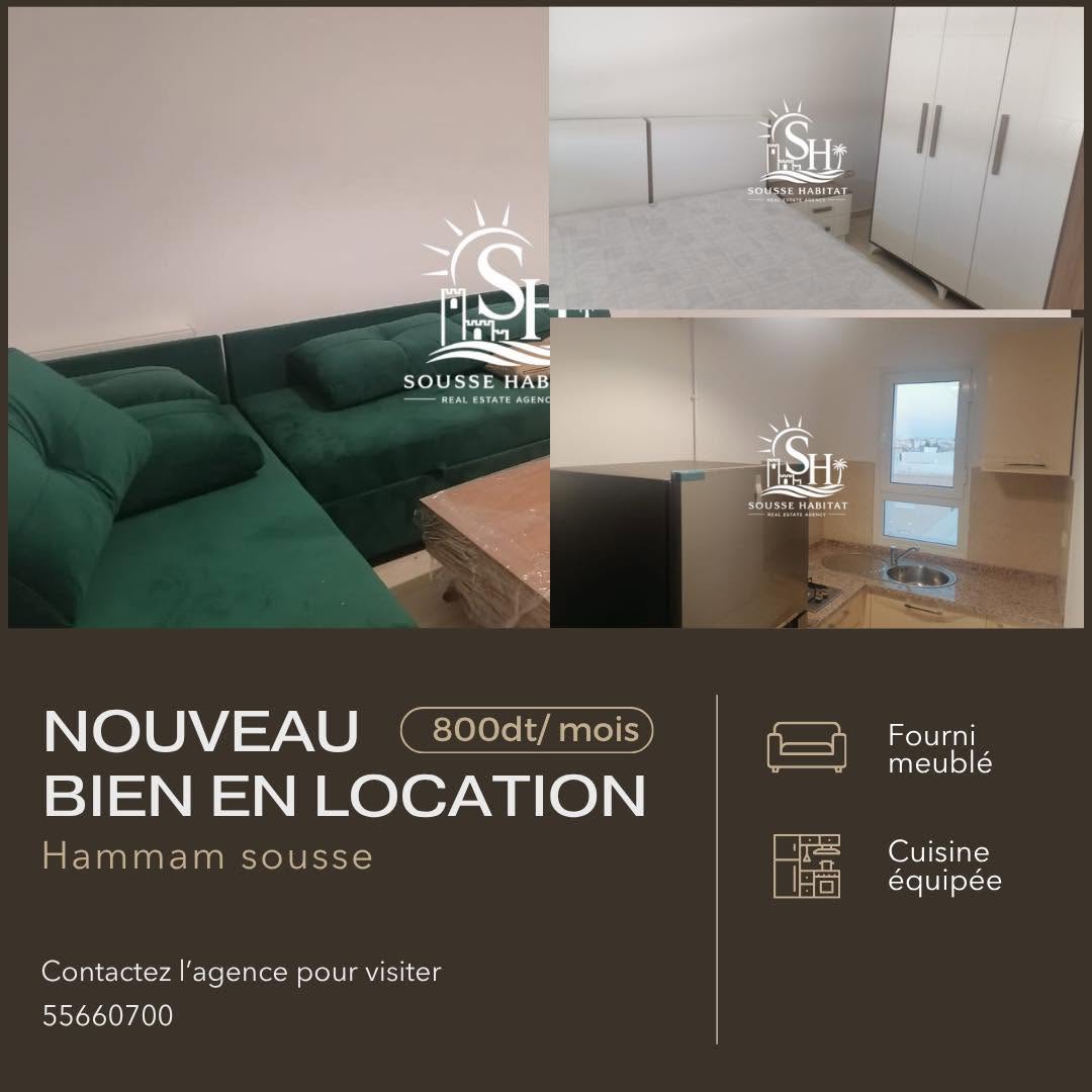 Hammam Sousse&nbsp;Hammam Sousse&nbsp;Location&nbsp;Appart. 1 pi�ce&nbsp;S1 meuble a hammem sousse